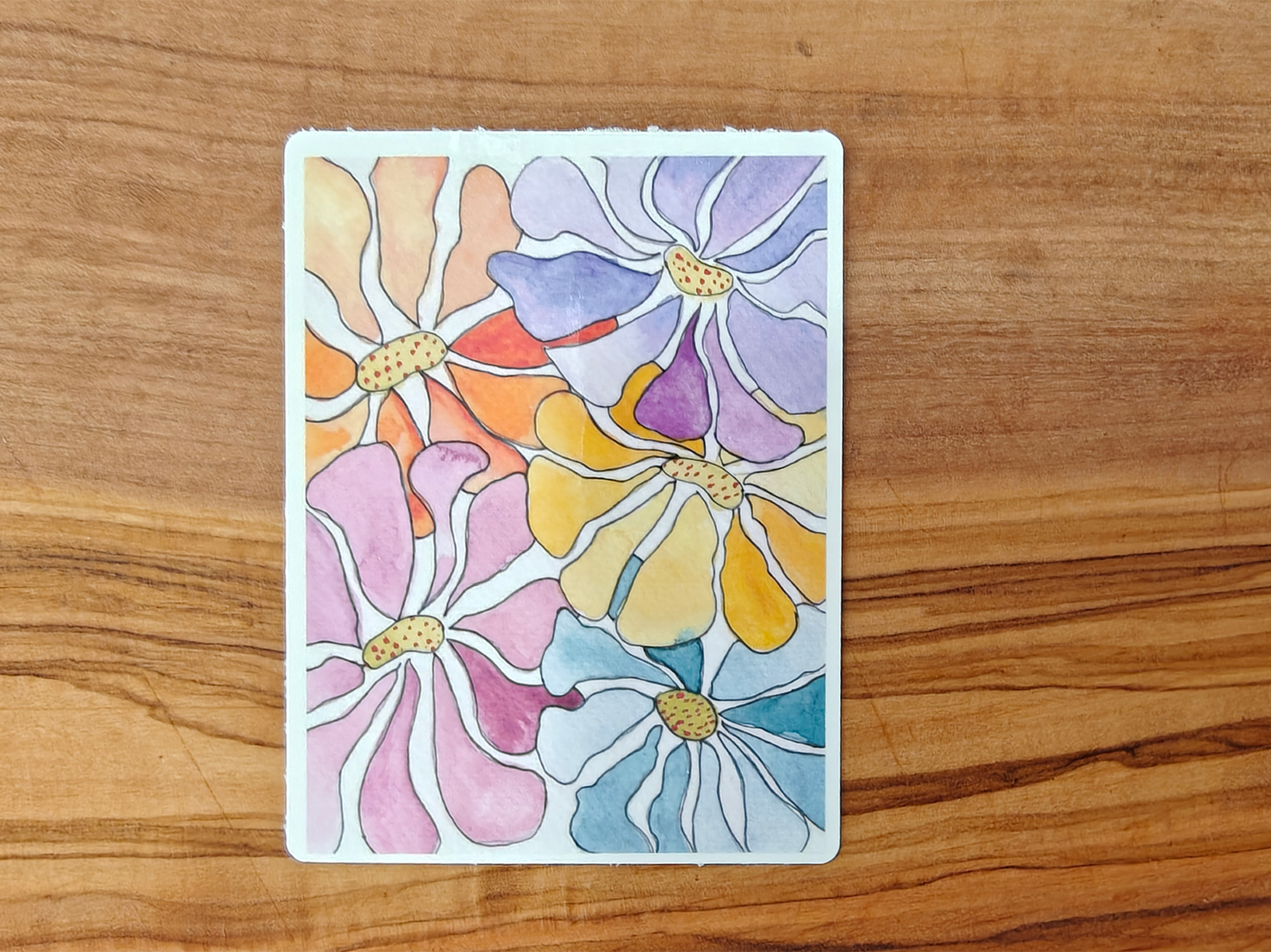 Retro Flowers Sticker | Watercolor Line and Wash Floral Design in Muted Colors | Rectangular Vinyl Waterproof Sticker in 2", 2.5", or 3" Tall