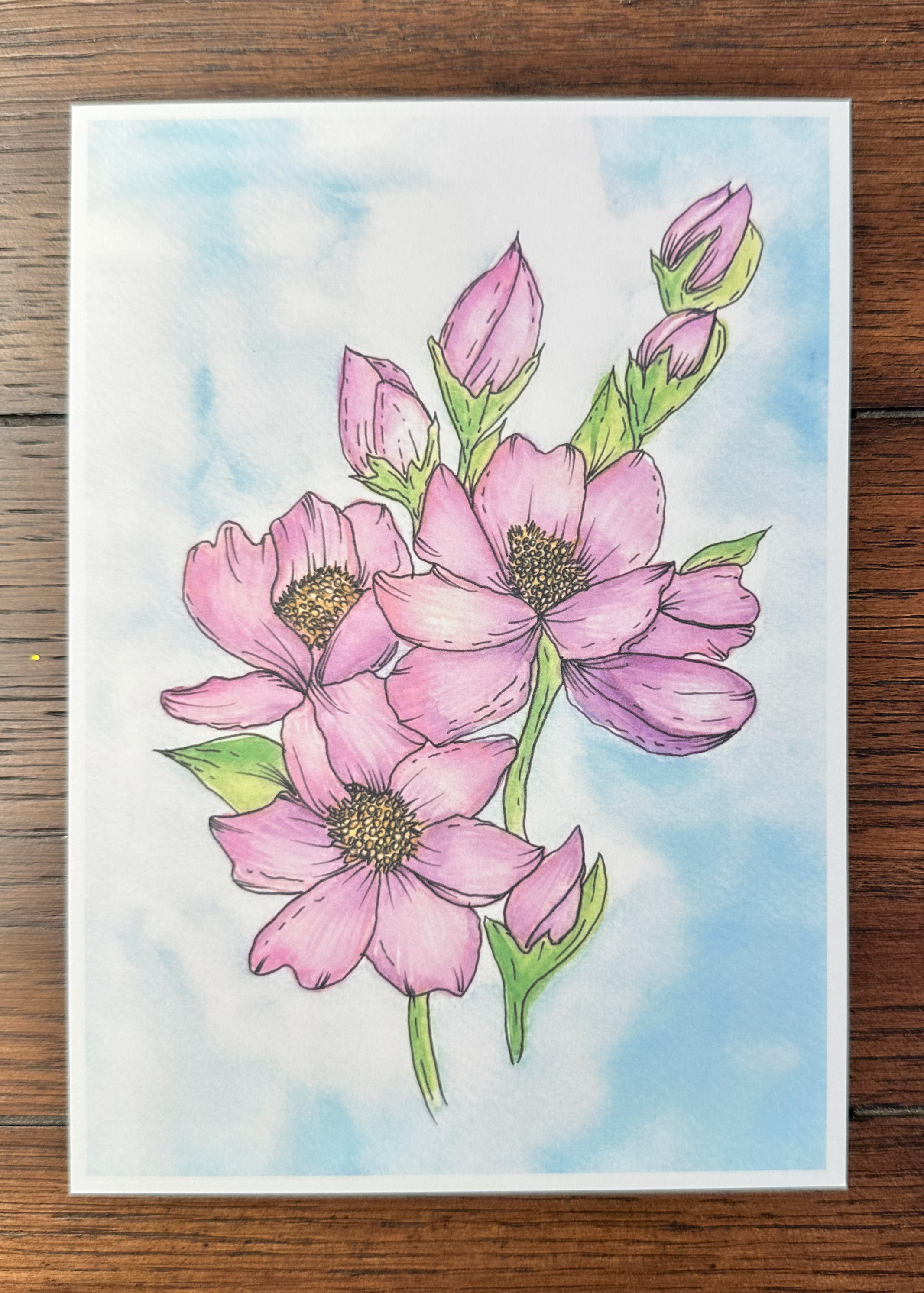 Pink Cosmos Watercolor Print - Botanical Wall Art in Soft Pastel Tones