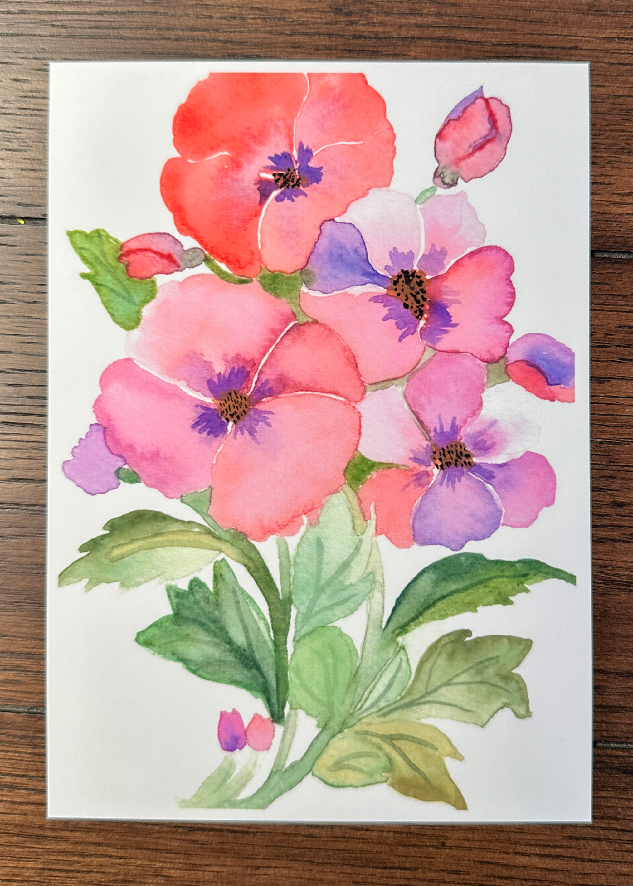 Bold Watercolor Floral Print - Red and Purple Wildflowers with Green Leaves