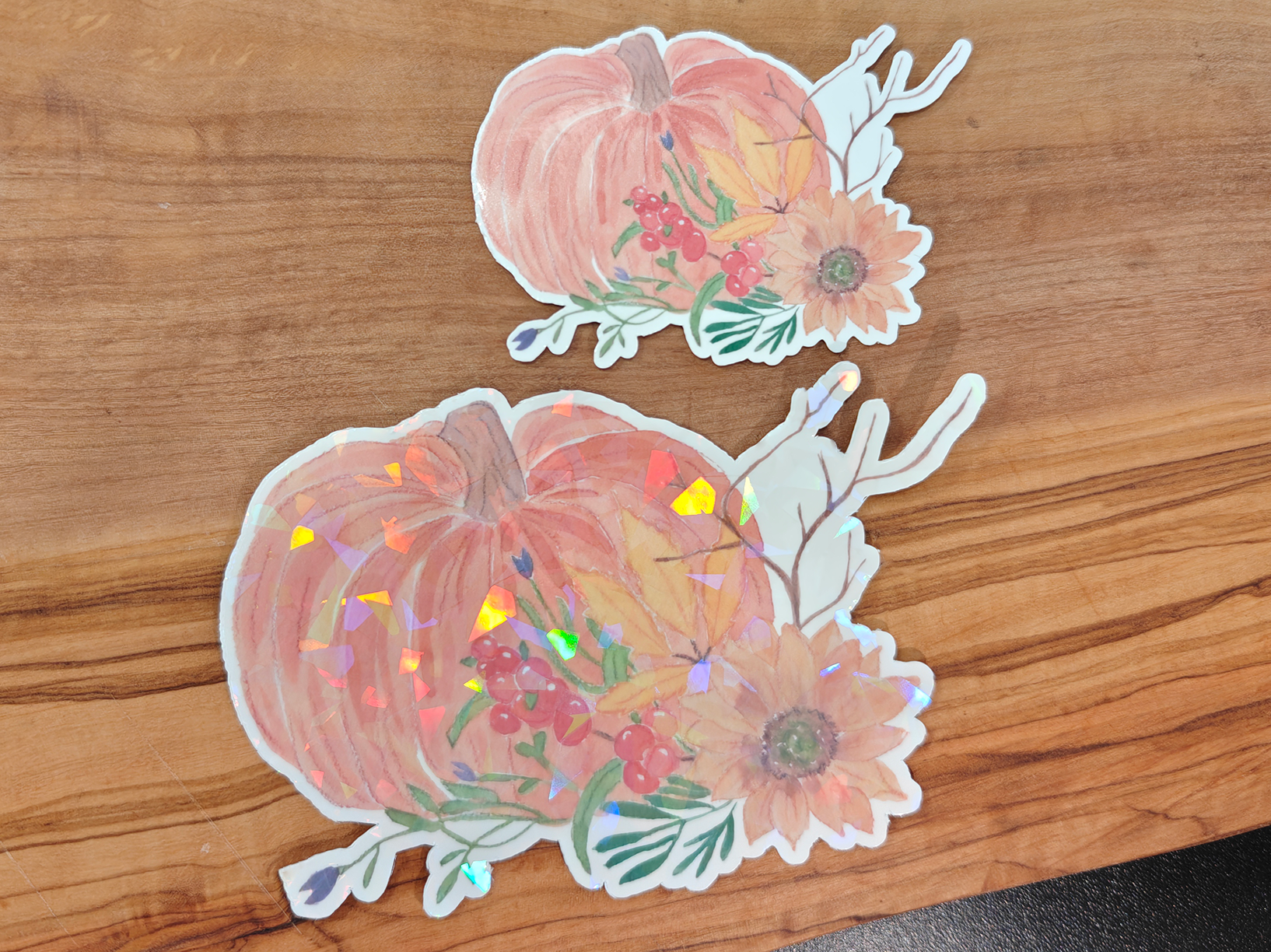 Pumpkin Floral Sticker | Watercolor Pumpkin with Sunflower, Berries, and Autumn Branches | 2", 2.5", or 3" Vinyl Waterproof Sticker