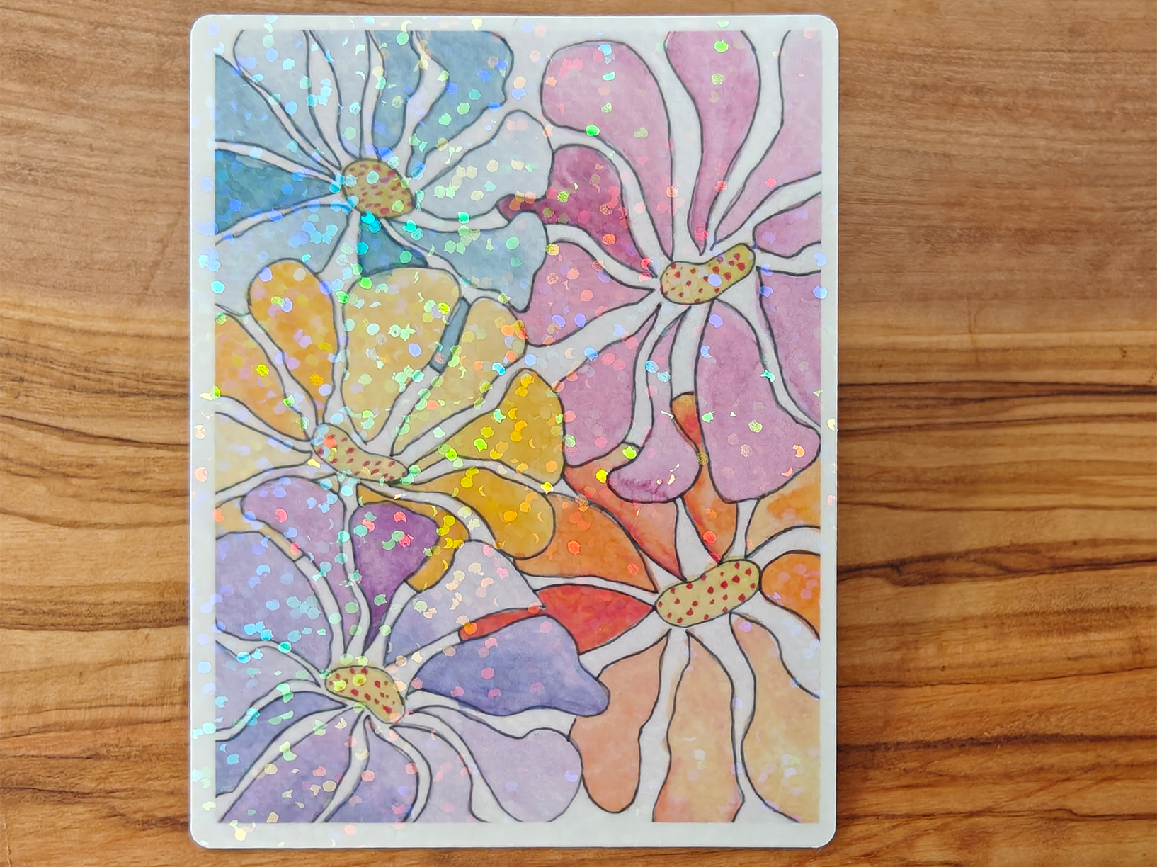Retro Flowers Sticker | Watercolor Line and Wash Floral Design in Muted Colors | Rectangular Vinyl Waterproof Sticker in 2", 2.5", or 3" Tall