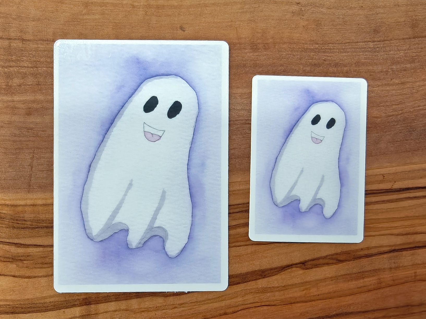 Ghost Sticker with Purple Watercolor Background | Cute Fun Spooky Rectangular Vinyl Waterproof Sticker