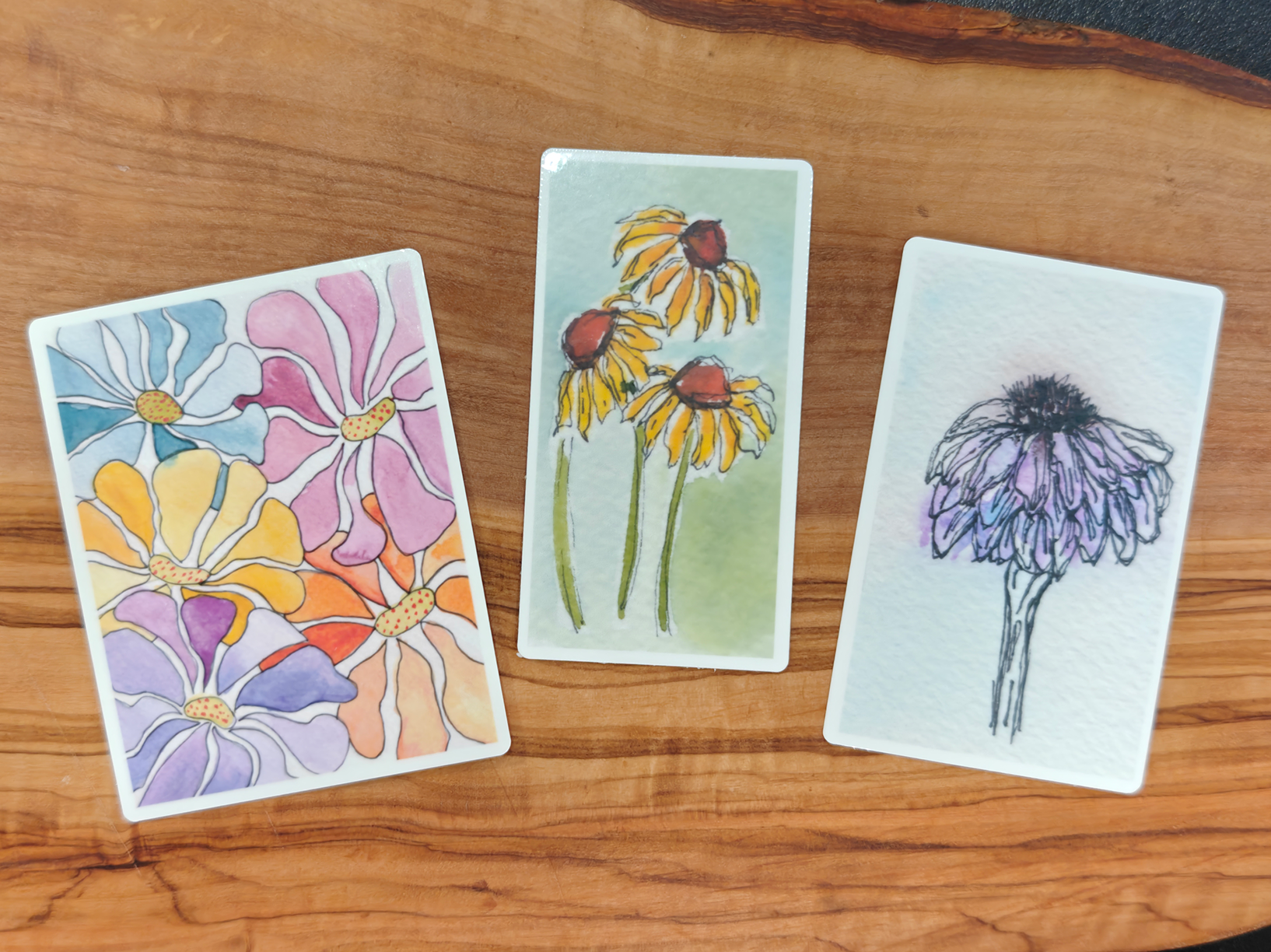 Rectangular Floral Sticker Pack | Watercolor Coneflowers and Retro Flowers | Set of 3 Vinyl Waterproof Stickers in 2", 2.5", or 3" Tall