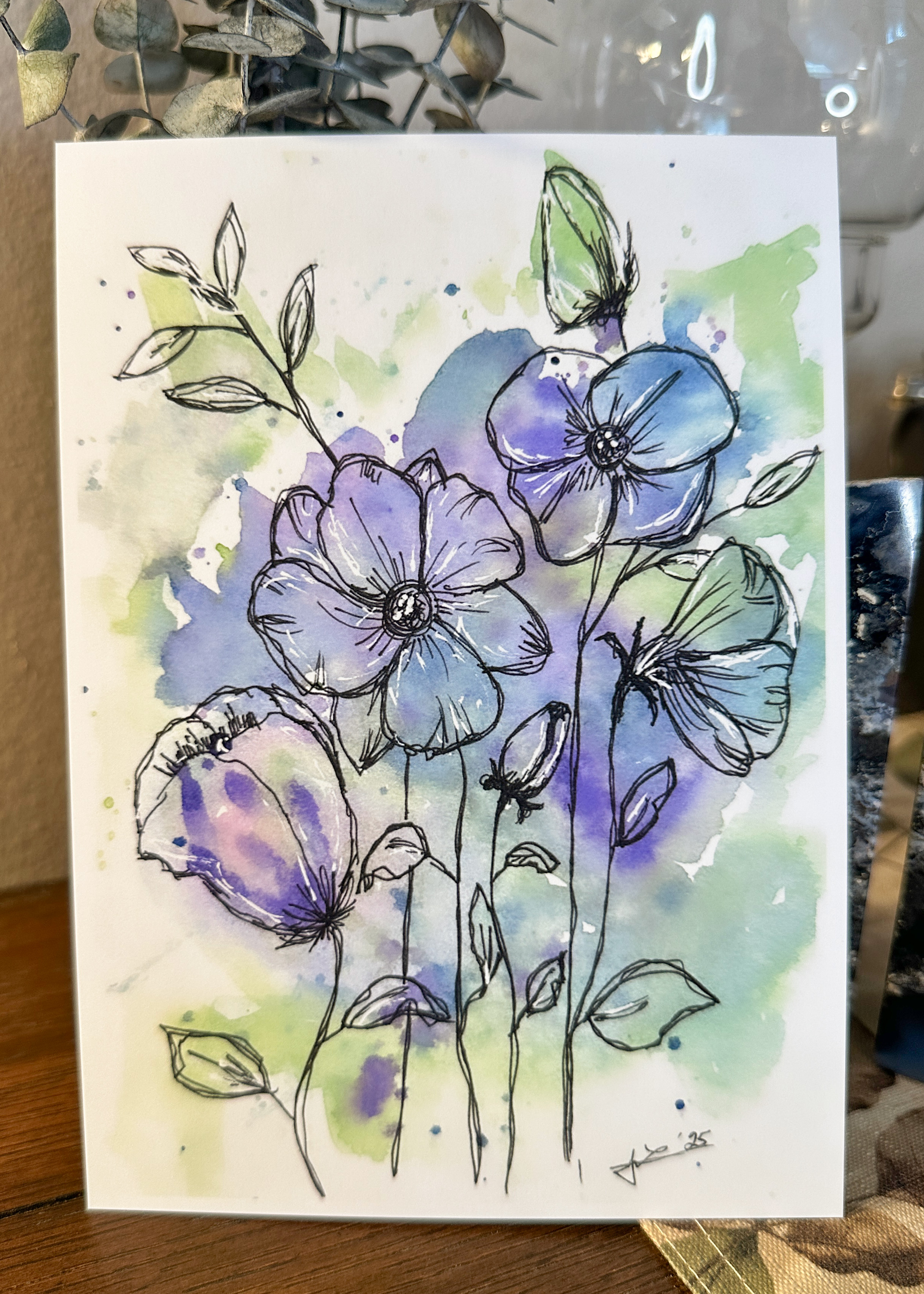 Loose Floral Watercolor Print - Abstract Wildflowers in Purple, Blue, and Green