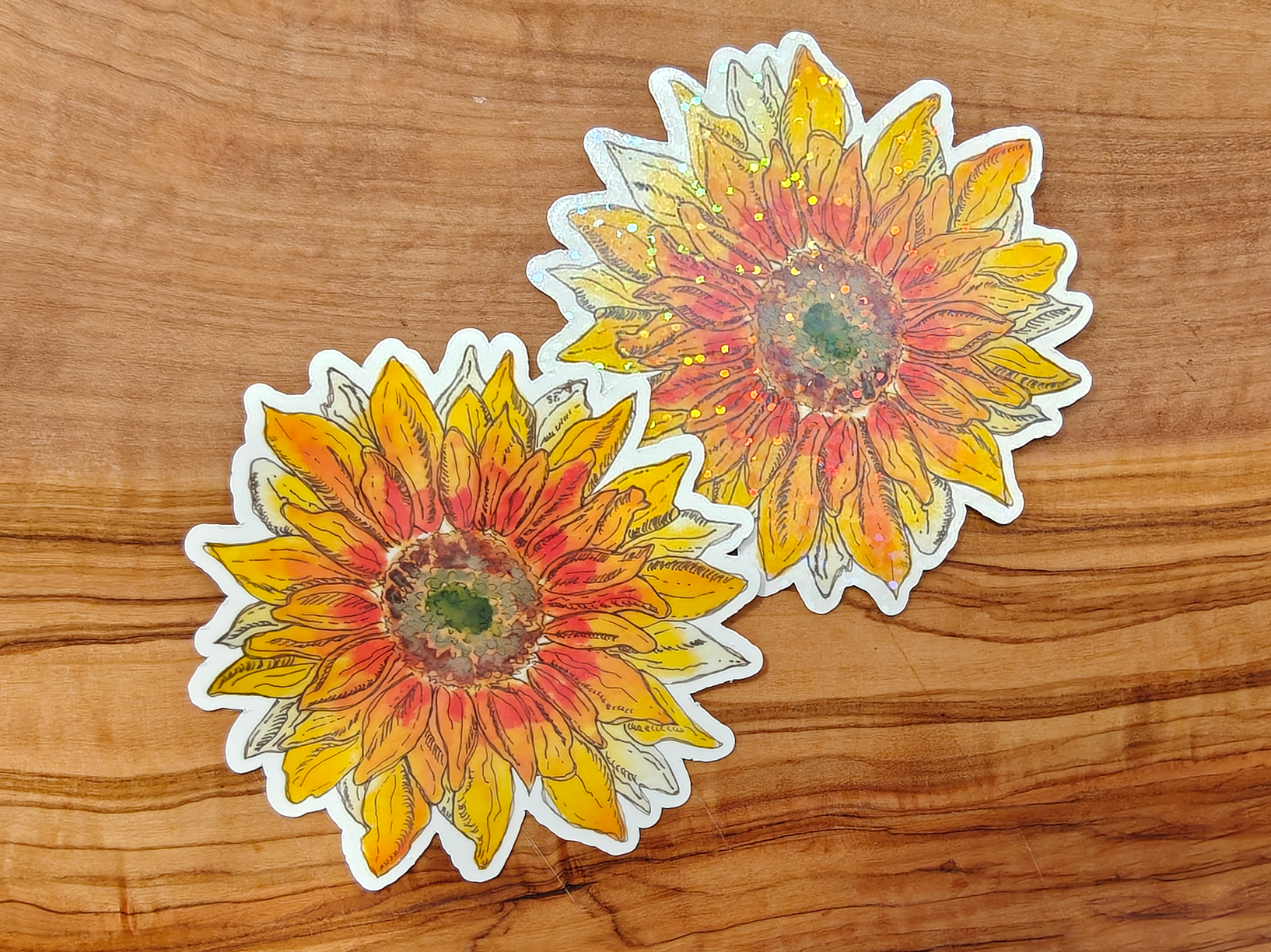 Sunflower Sticker | Watercolor Line and Wash Flower in Yellow and Orange | 2", 2.5", or 3" Vinyl Waterproof Sticker