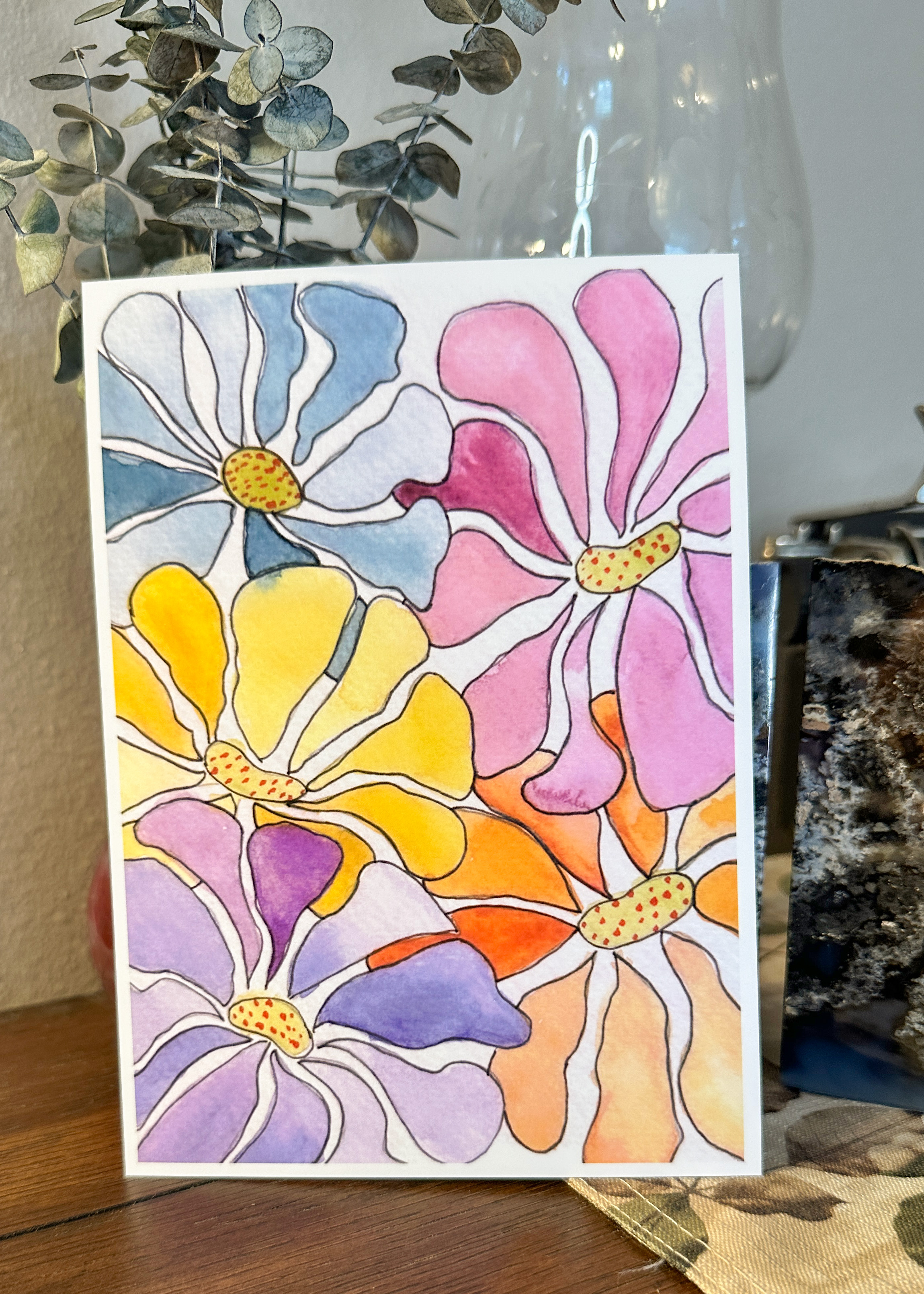 Modern Watercolor Floral Print - Colorful Abstract Petal Art in Rainbow Tones
