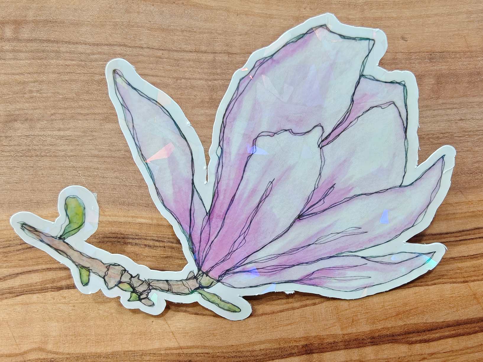 Japanese Magnolia Sticker | Hand-Painted Pale Pink Watercolor Flower on Branch | 2", 2.5", or 3" Vinyl Waterproof Sticker