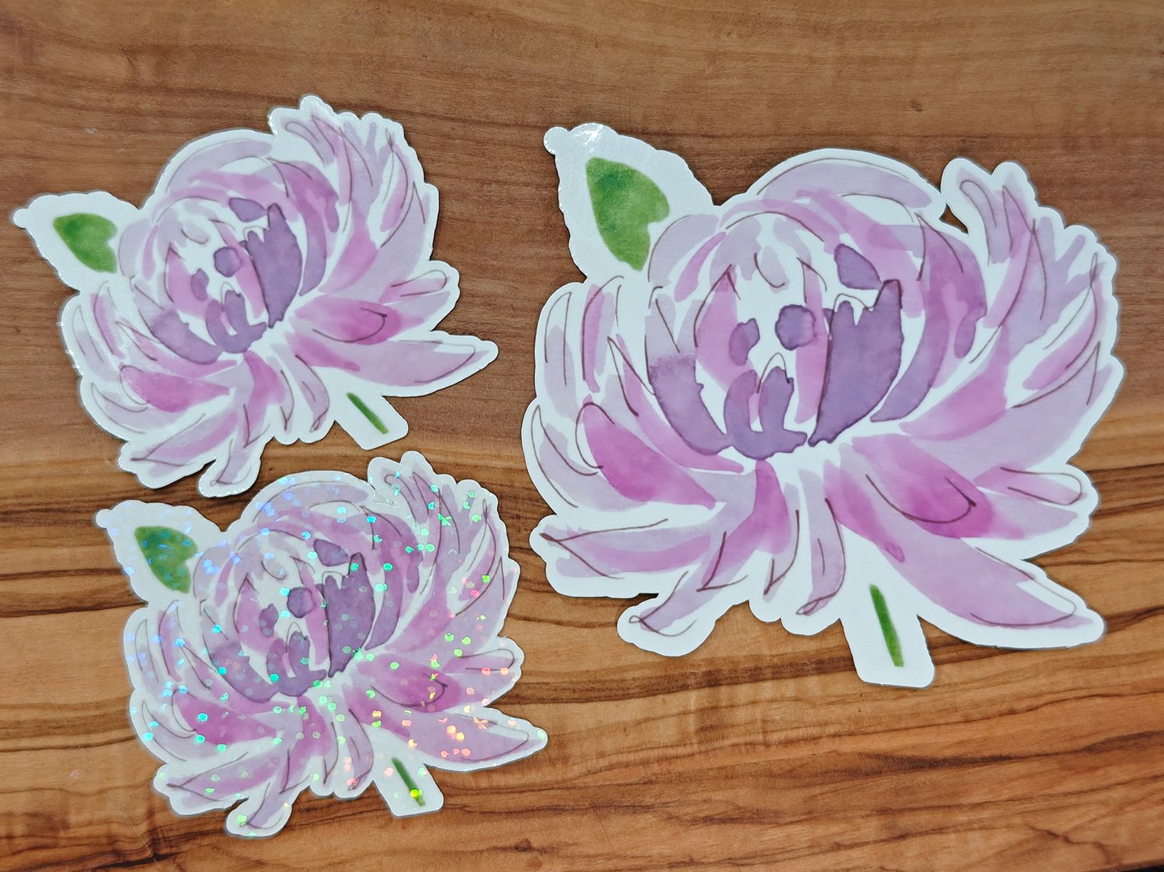 Purple Mum Sticker | Loose Watercolor Line and Wash Flower in Pink and Purple Gradients | 2", 2.5", or 3" Vinyl Waterproof Sticker