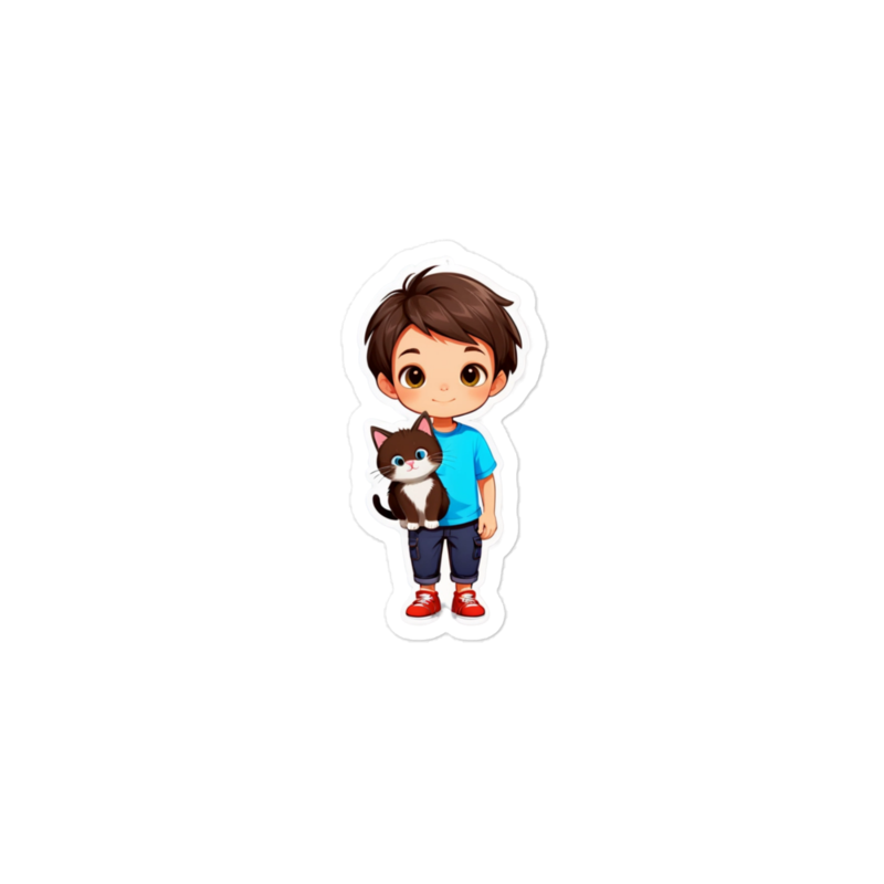 Autocollant Garçon et Chat