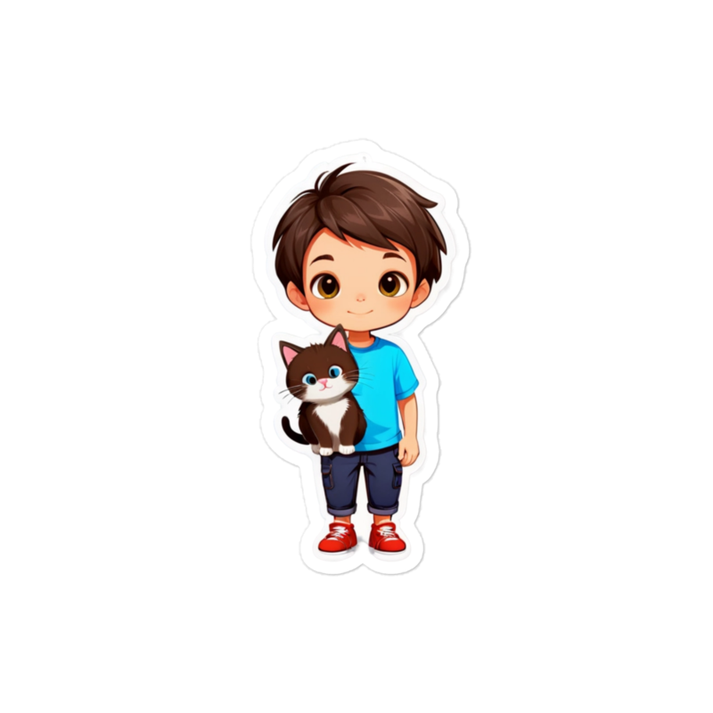 Autocollant Garçon et Chat