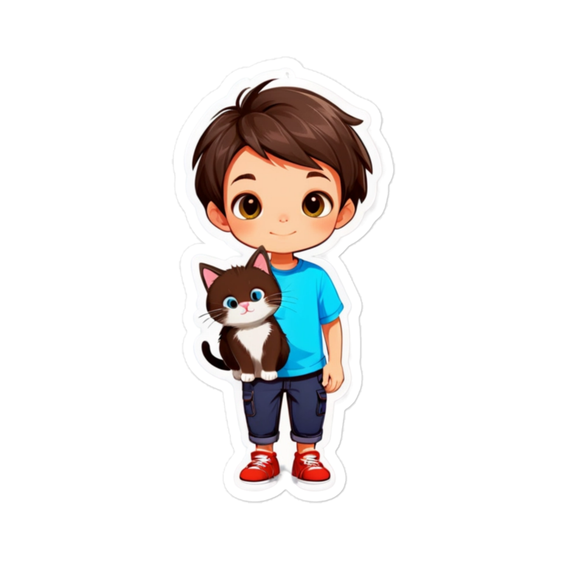 Autocollant Garçon et Chat