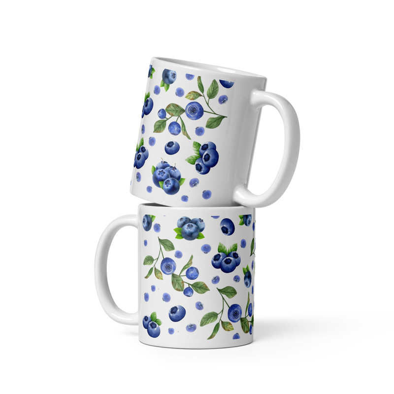 White glossy blueberry mug