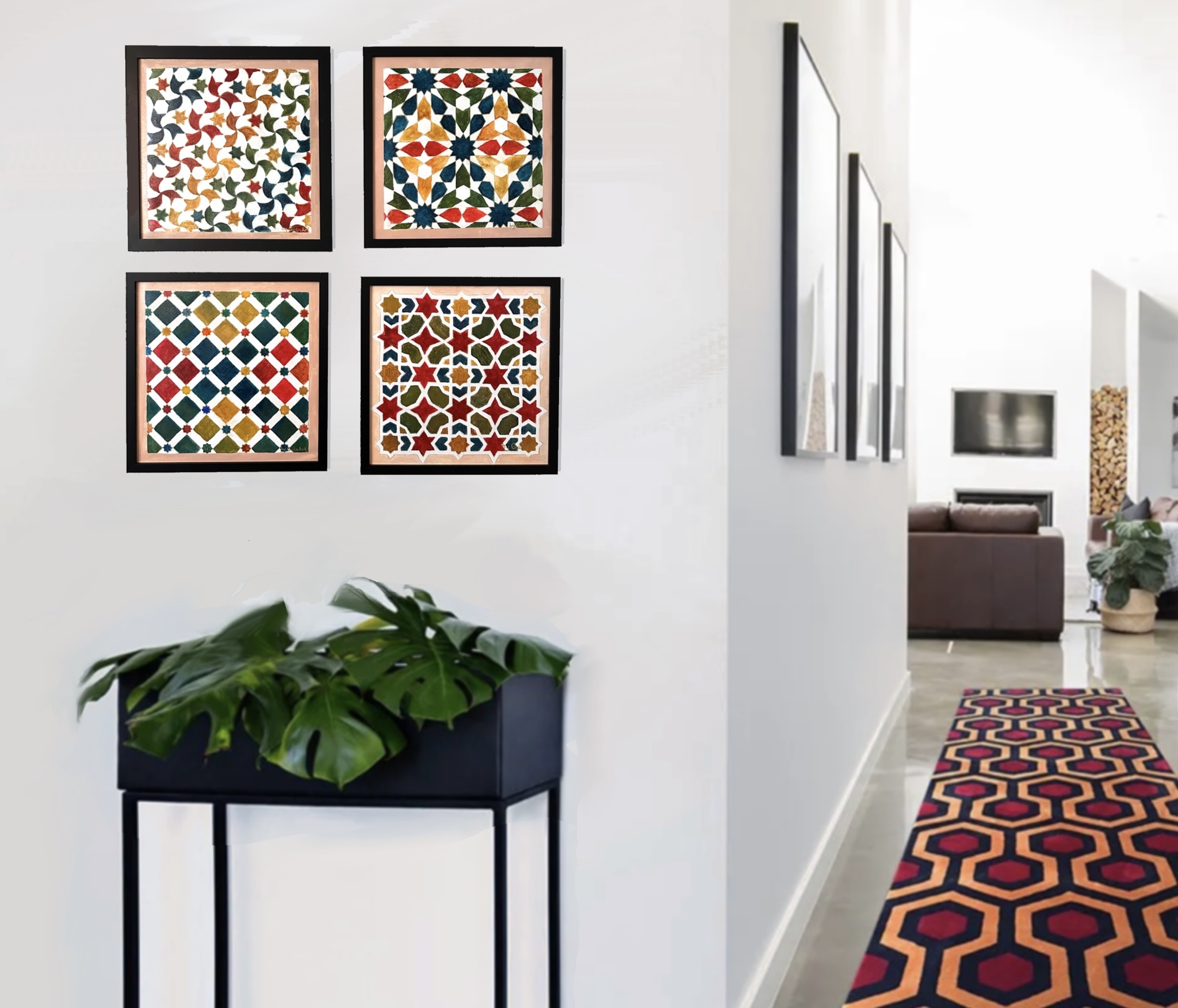 Set of Original Paintings in Moorish Geometric Patterns Style