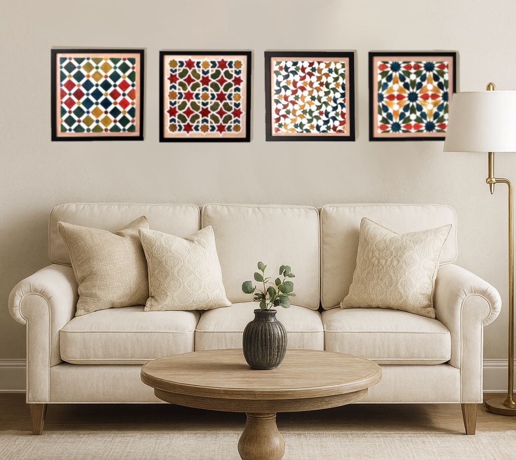 Set of Original Paintings in Moorish Geometric Patterns Style