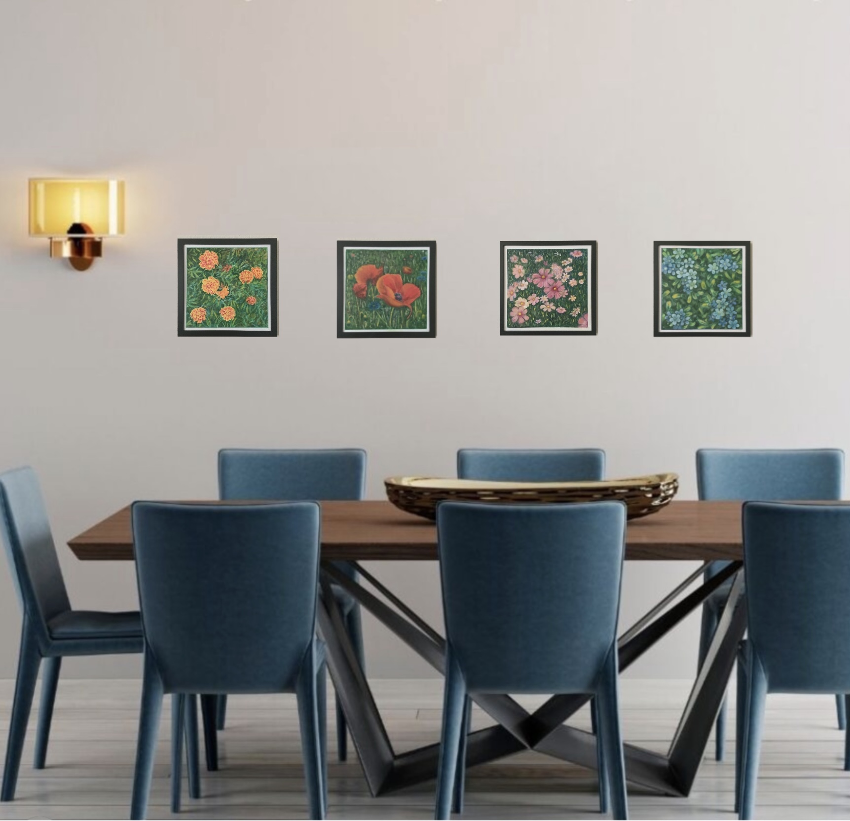 Spring Flower Art Set of 4 | 12x12 Framed Canvas Paintings | Vibrant Botanical Wall Art 