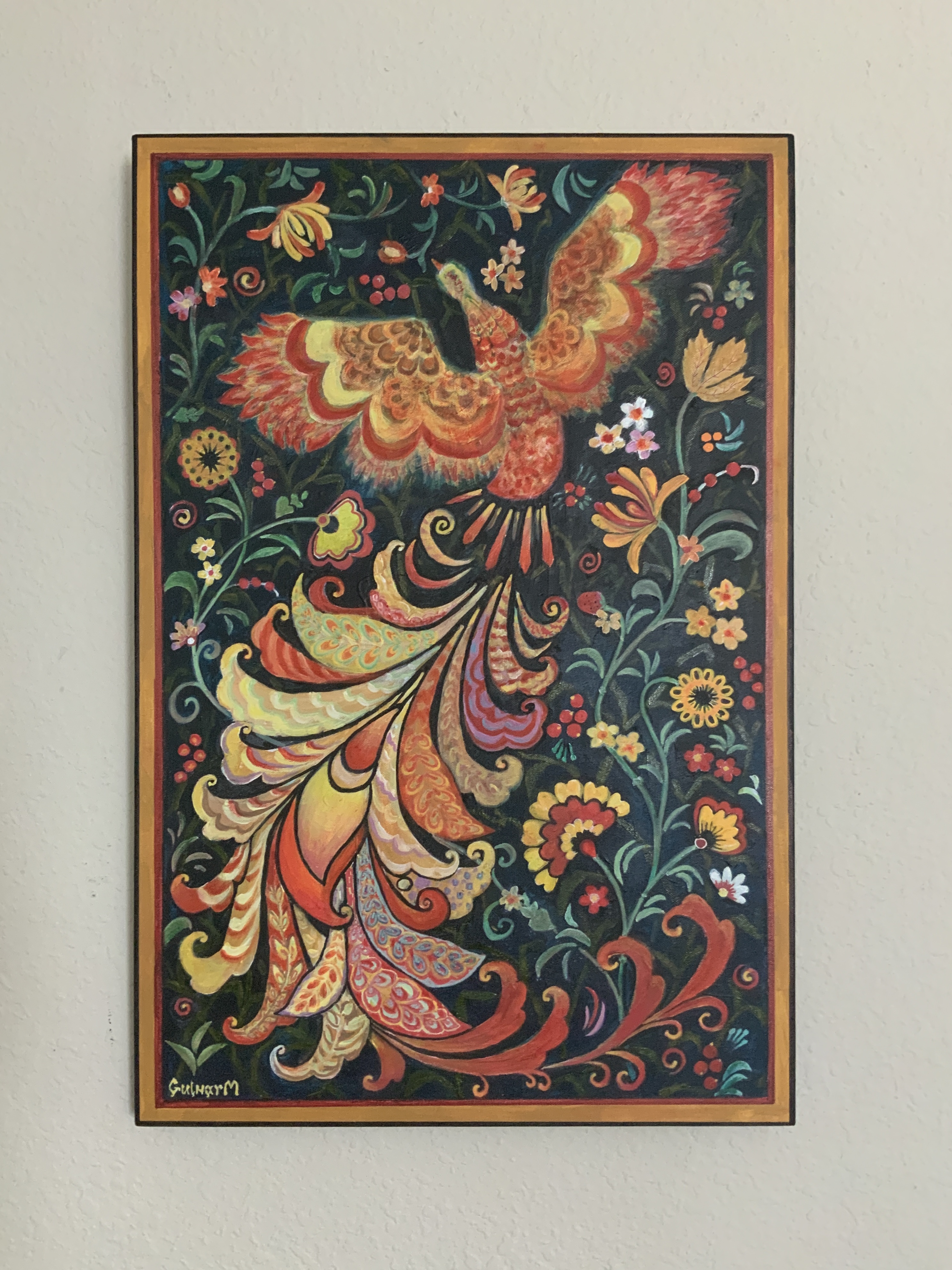 Russian Khokhloma style painting of the Firebird - Zhar-ptitsa