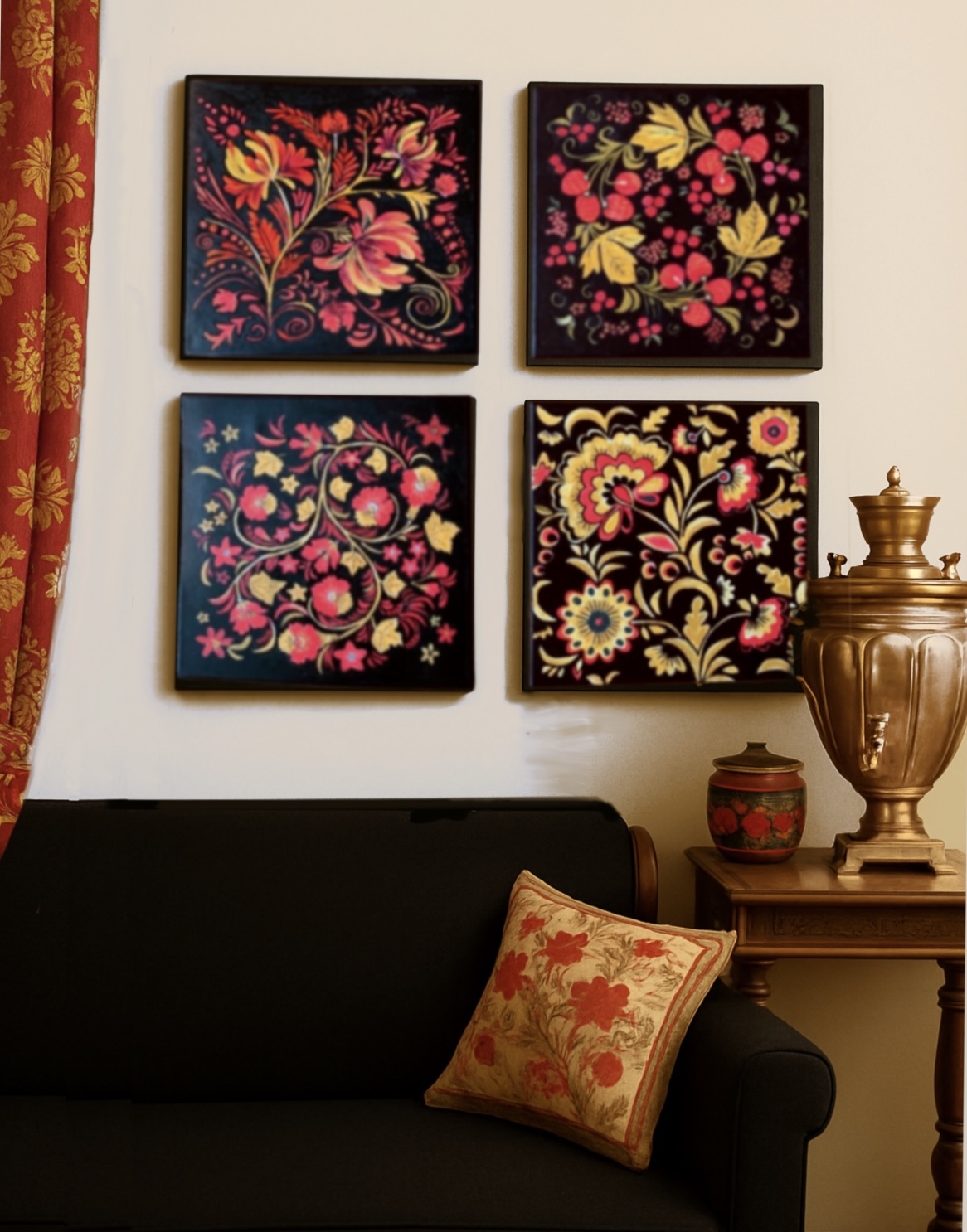 Russian Khokhloma Traditional Folk Style Set