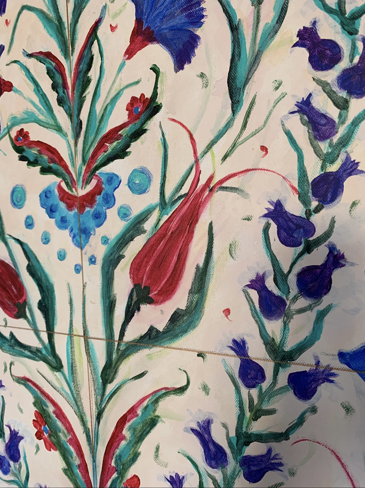 Turkish Ottoman Tiles Inspired Original Large Painting 