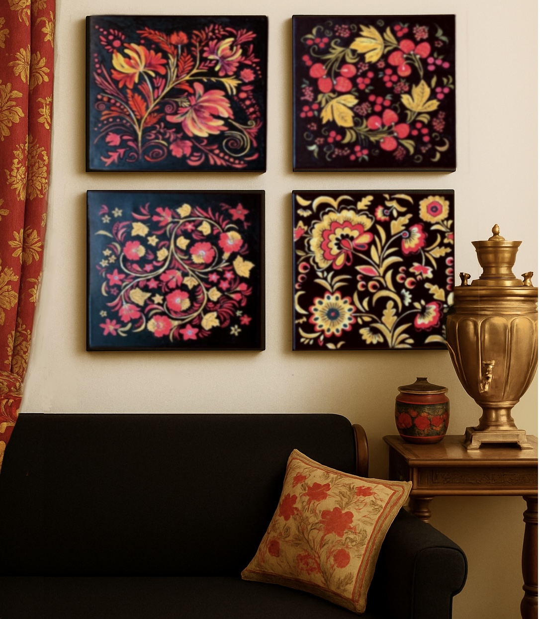 Russian Khokhloma Traditional Folk Style Set