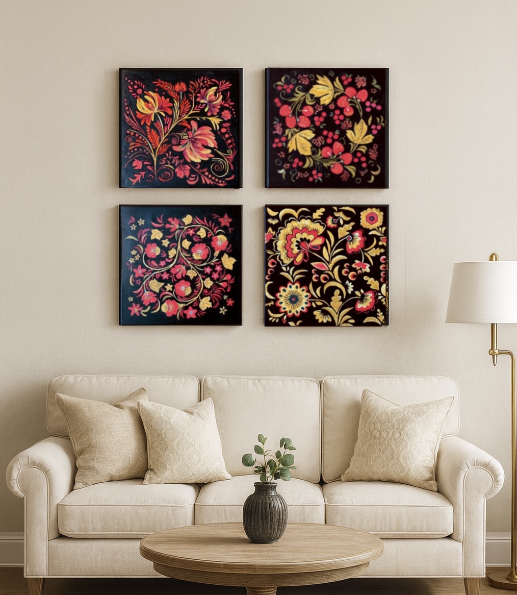 Russian Khokhloma Traditional Folk Style Set