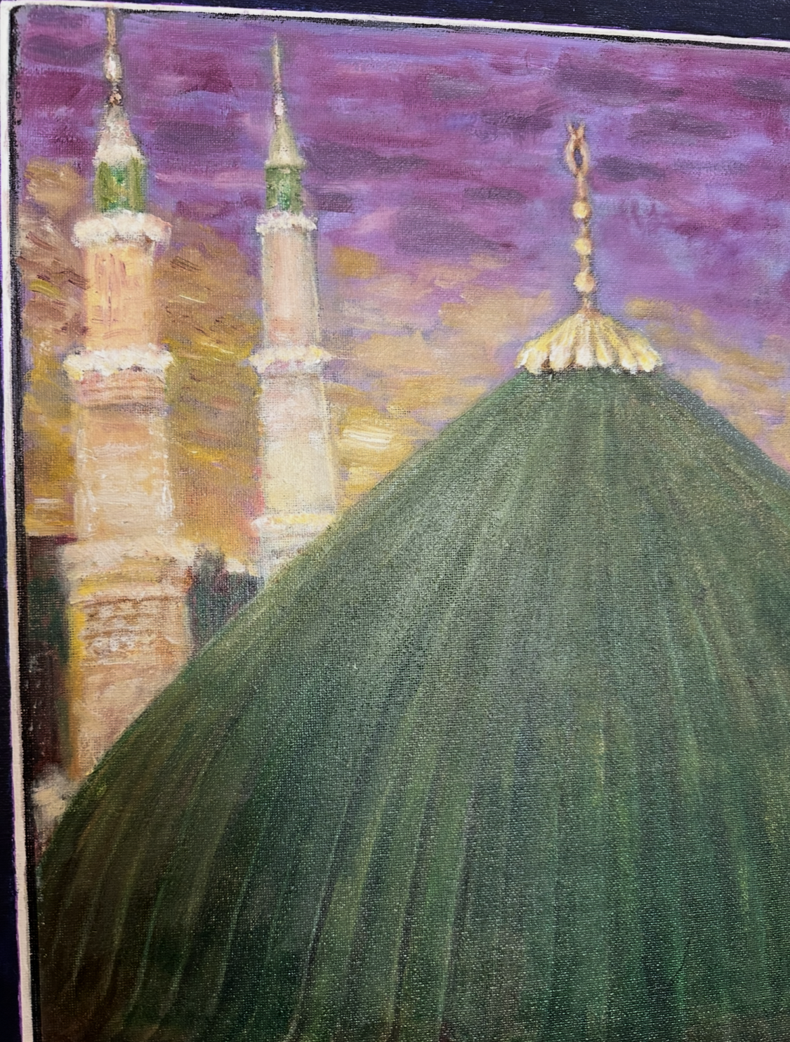 The Green Dome at Sunset | Khubbah al- Khadra | Original Framed Painting. Open for pre order, please contact for details.