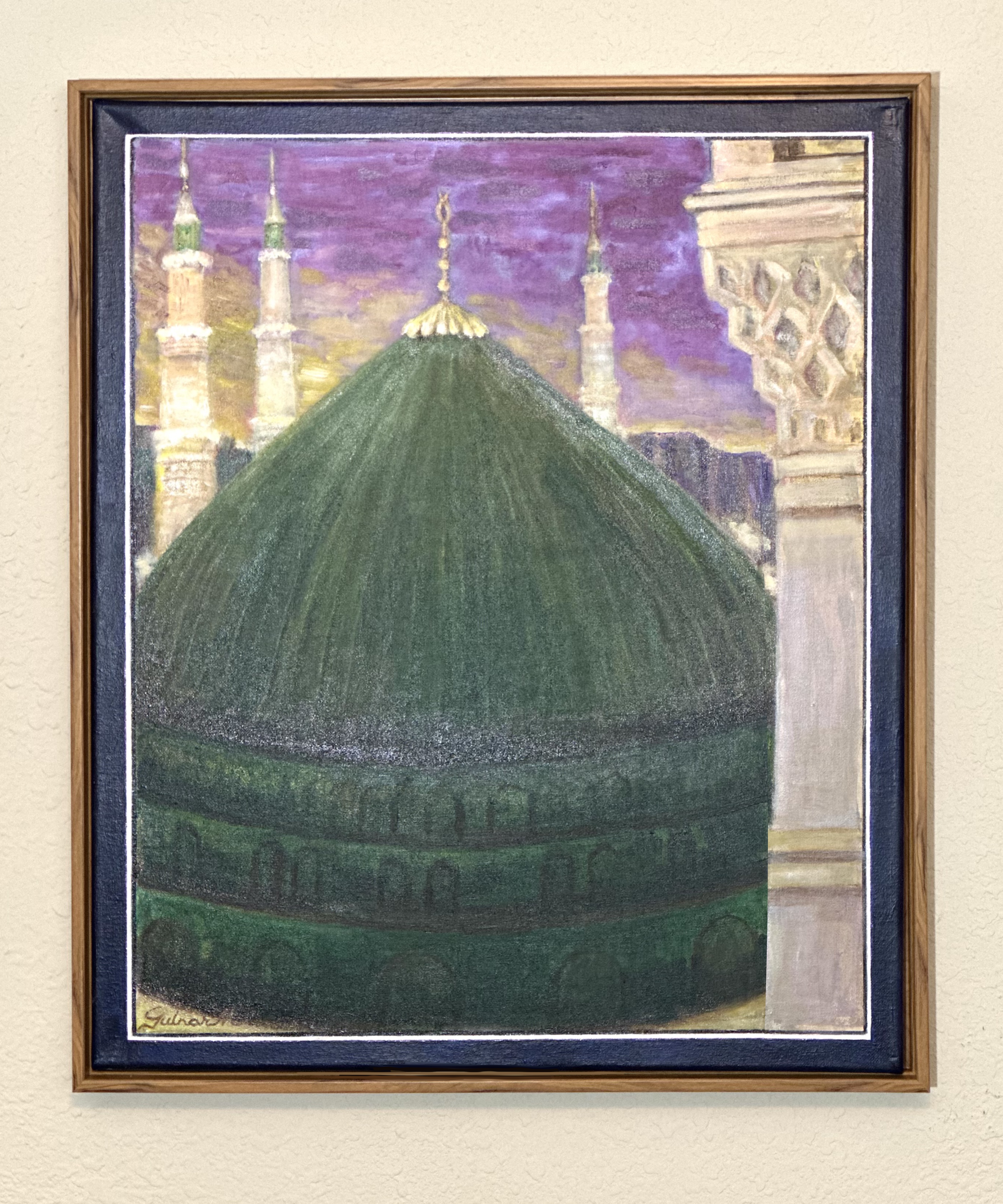 The Green Dome at Sunset | Khubbah al- Khadra | Original Framed Painting. Open for pre order, please contact for details.