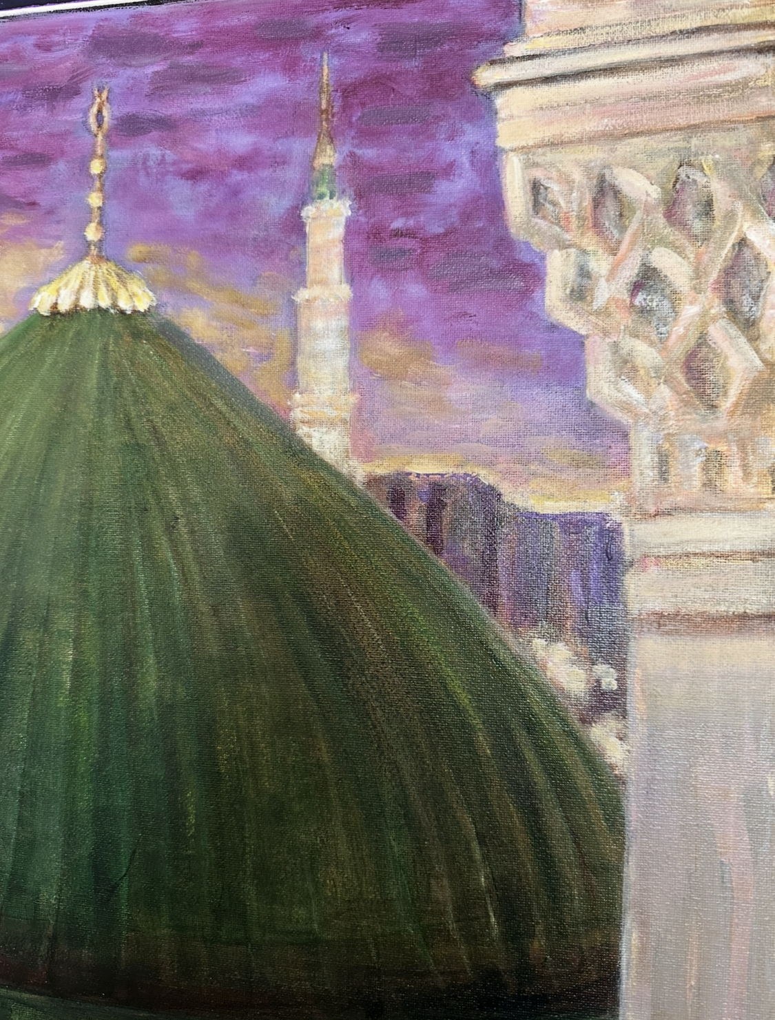 The Green Dome at Sunset | Khubbah al- Khadra | Original Framed Painting. Open for pre order, please contact for details.