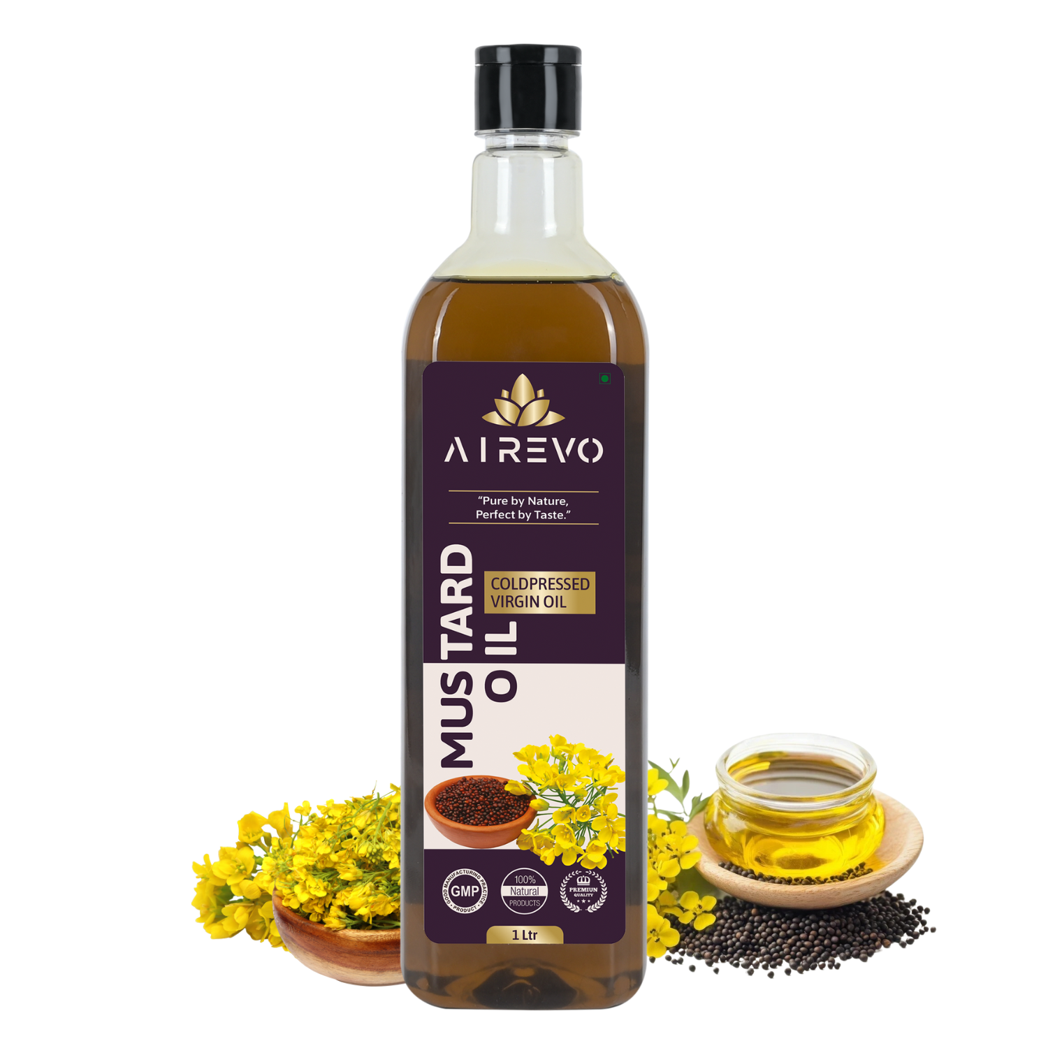AIREVO Unrefined Wood Pressed Black Mustard Oil –Kacchi Ghani Pure Sarso ka Tel – Richness in Nutrients.