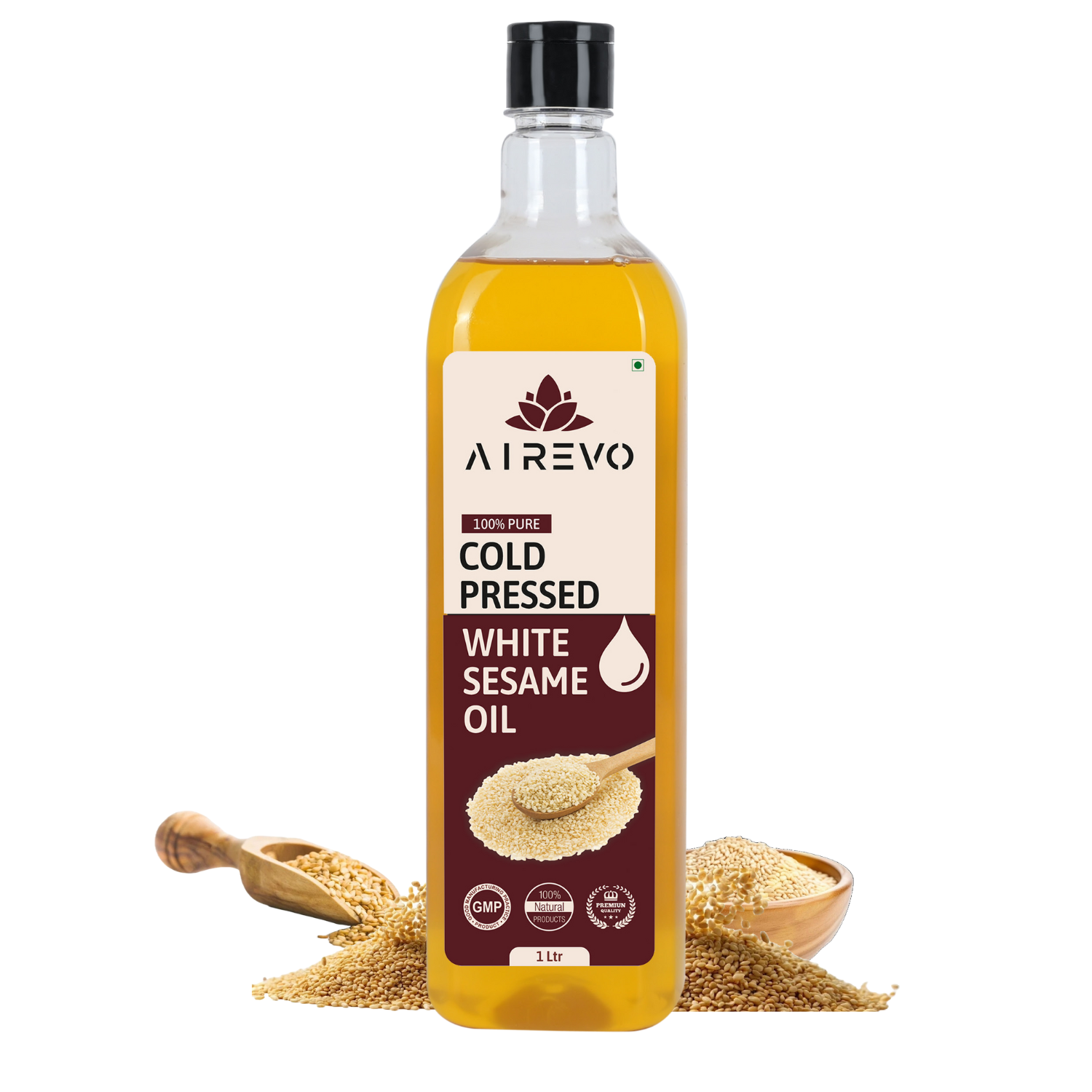 AIREVO Pure & Unrefined Wood Pressed White Sesame Oil (Gingelly) -Ideal For Daily Cooking & Multipurpose Use.