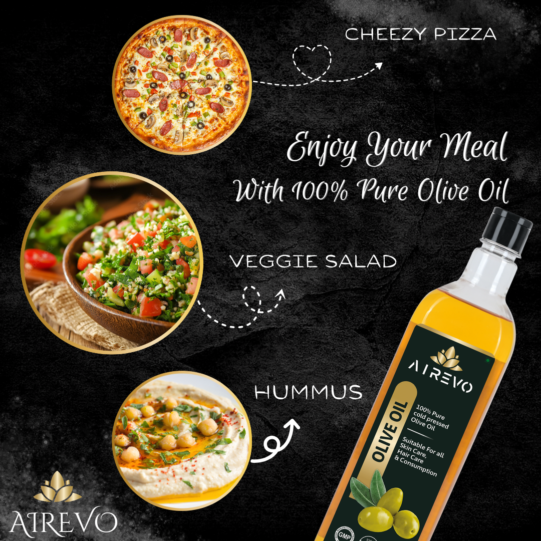 AIREVO Extra Virgin Olive Oil - 1Lt Cold Pressed, Rich in Vitamin E & K, Heart-Healthy MUFA, Ideal for Salad Dressings, Marinades