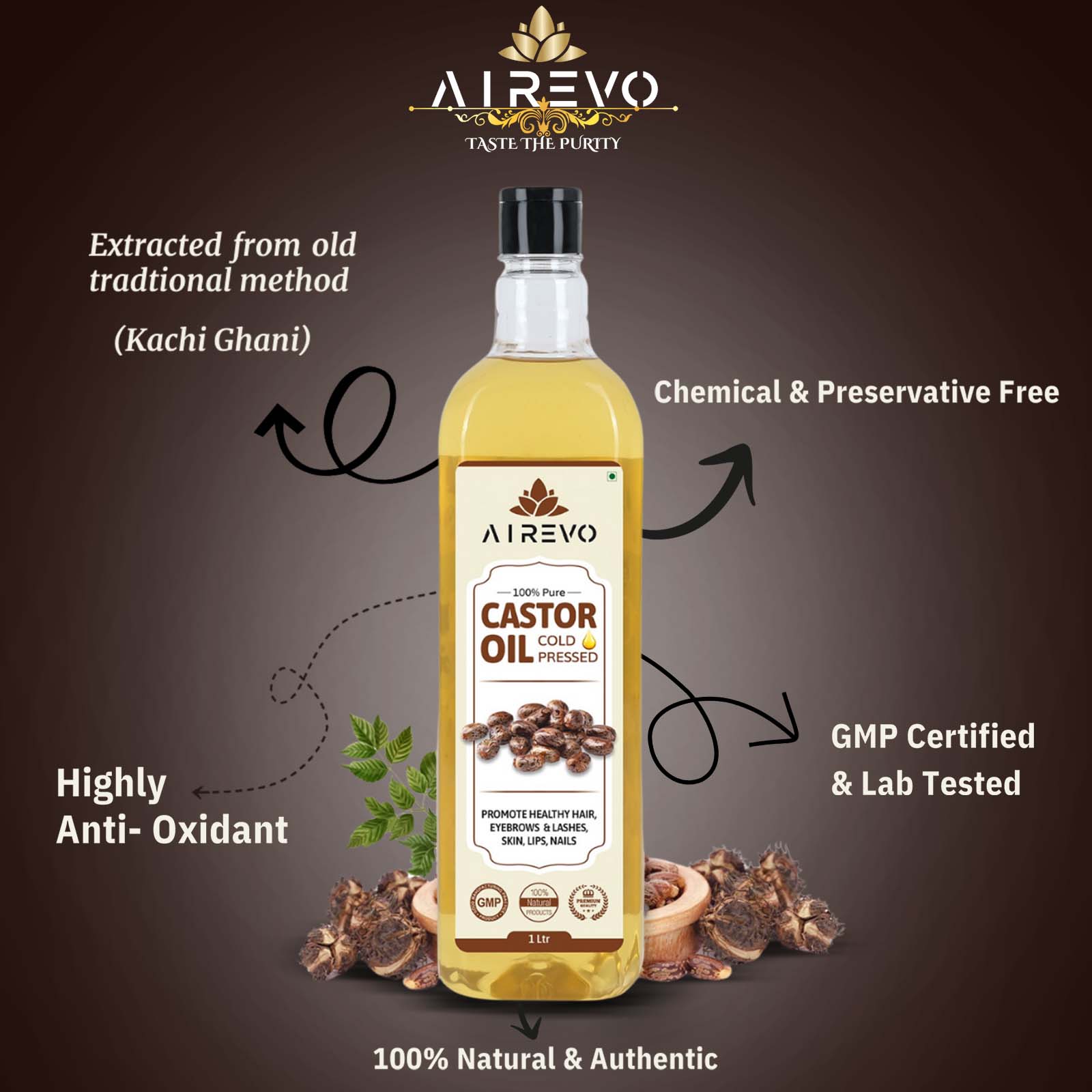 AIREVO 100% Pure Cold Press Castor Oil 