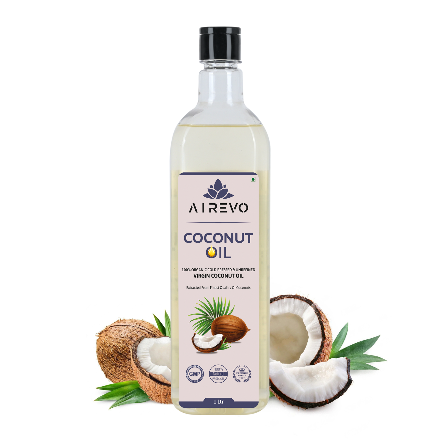 AIREVO 100% Organic Wood Pressed Coconut Oil - Ideal for Hair, Skin Care, & Baby Massage Coconuts
