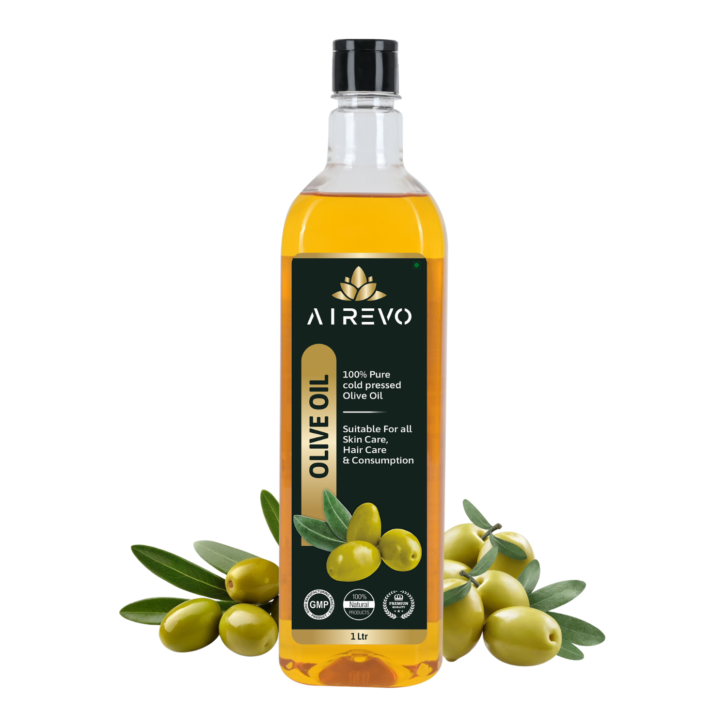 AIREVO Extra Virgin Olive Oil - 1Lt Cold Pressed, Rich in Vitamin E & K, Heart-Healthy MUFA, Ideal for Salad Dressings, Marinades