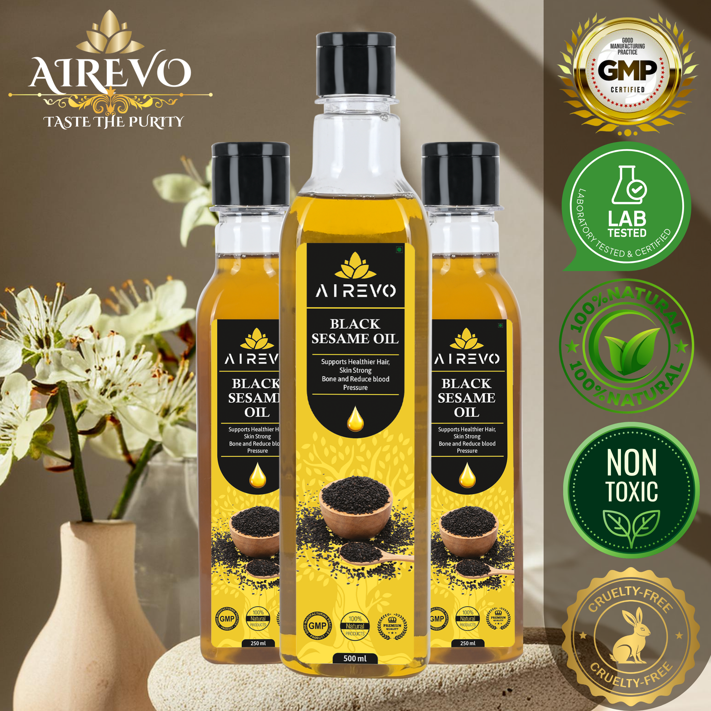 AIREVO Pure & Unrefined Wood Pressed Black Sesame Oil – Pure & Chemical-Free – Til Ka Tel