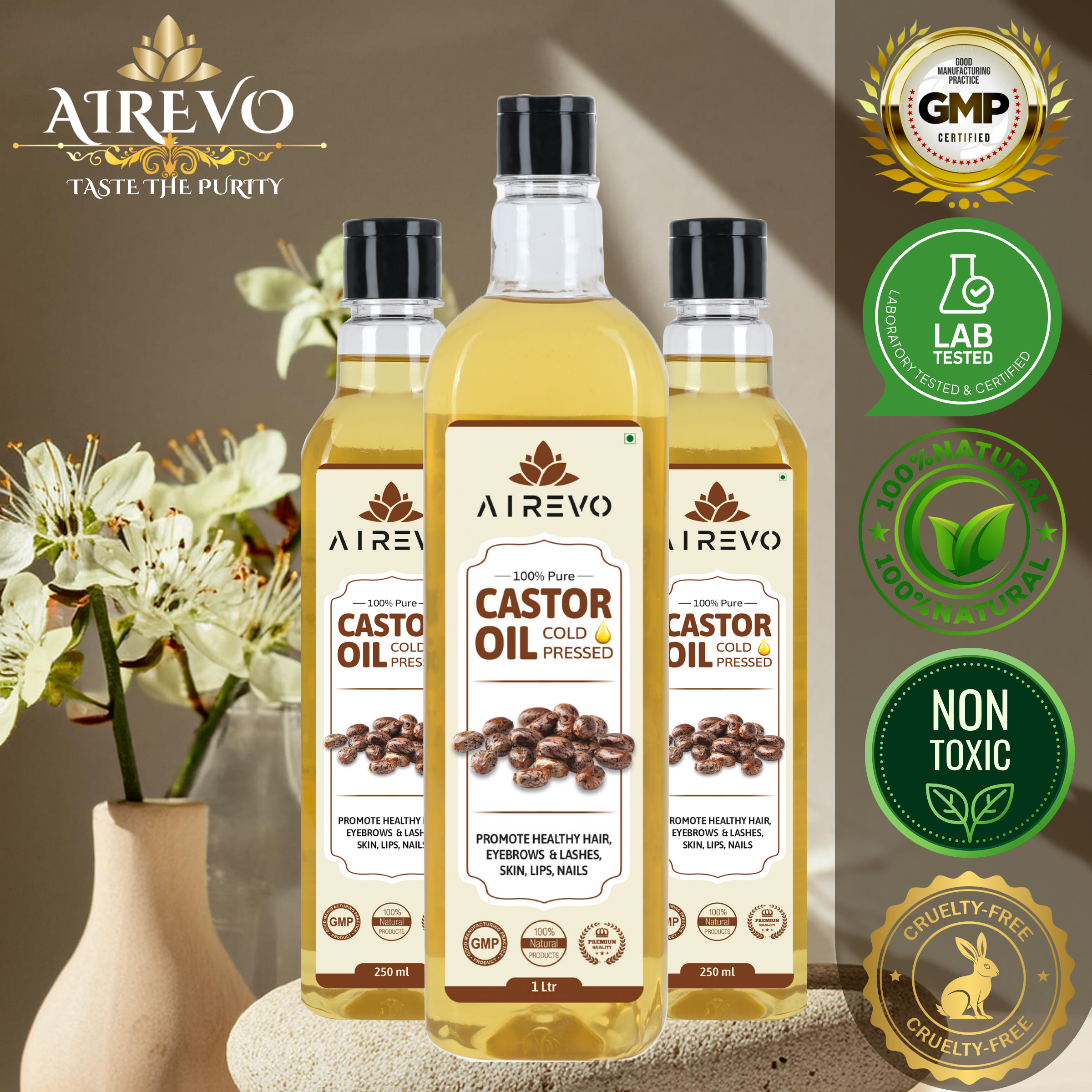 AIREVO 100% Pure Cold Press Castor Oil 