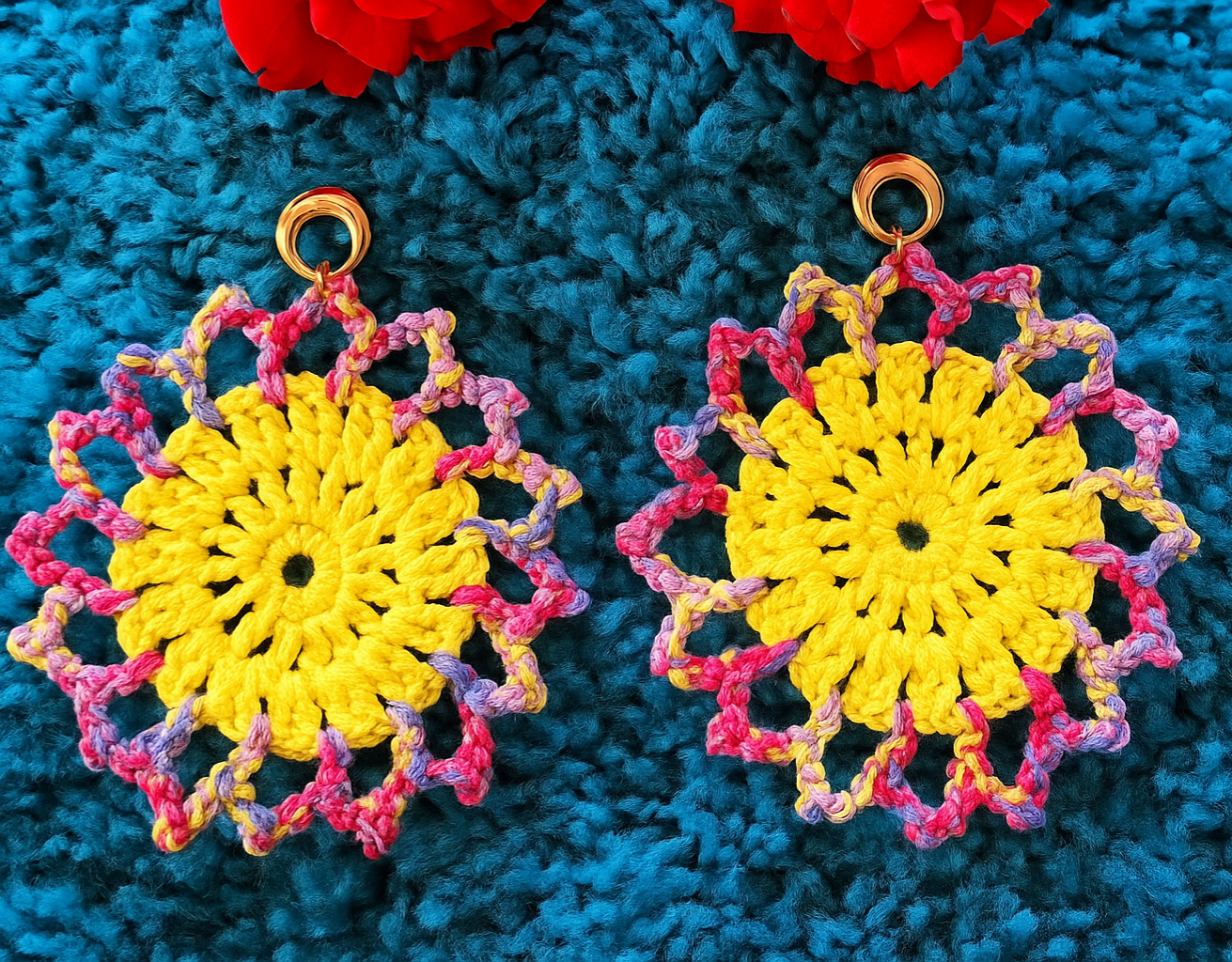 Pendiente en crochet "Sol radiante"