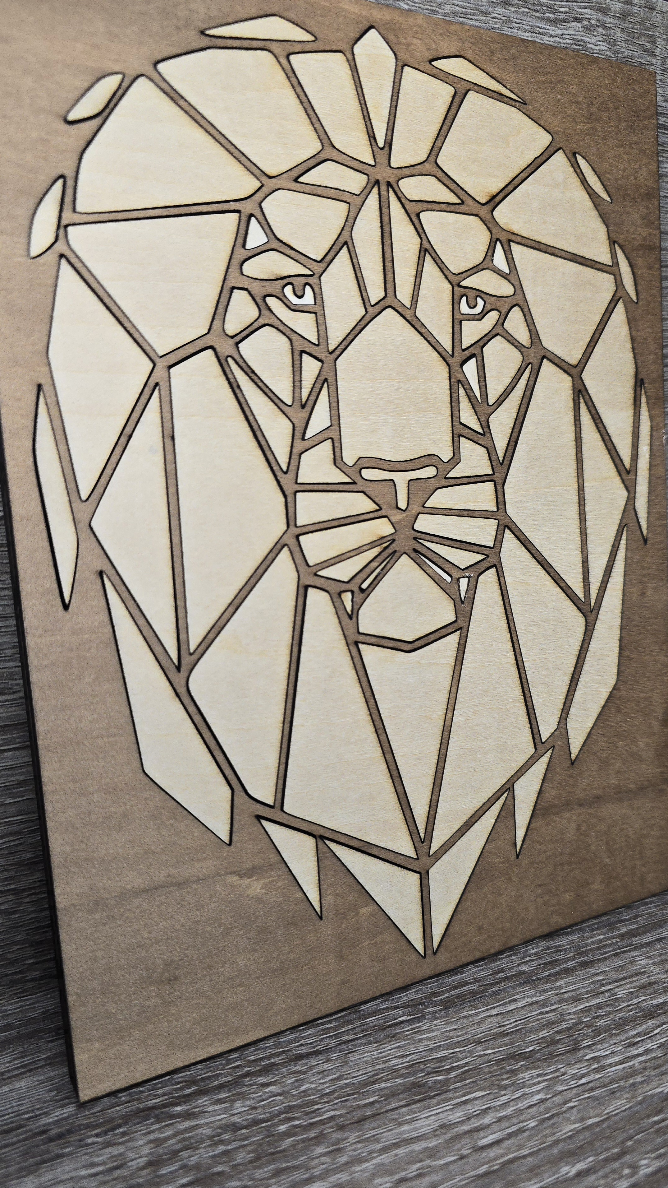 Cadre en bois - Lion géométrique