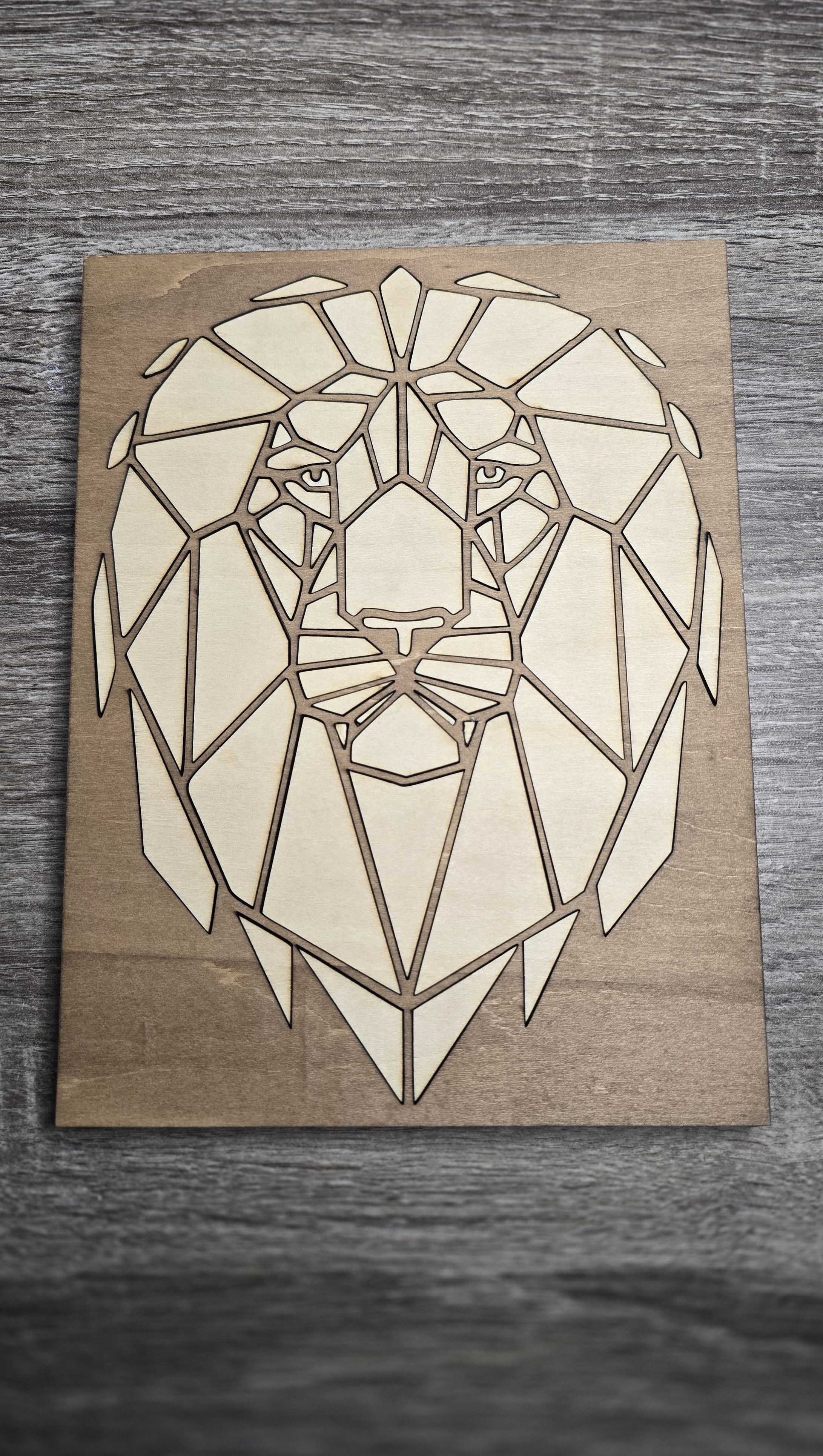 Cadre en bois - Lion géométrique