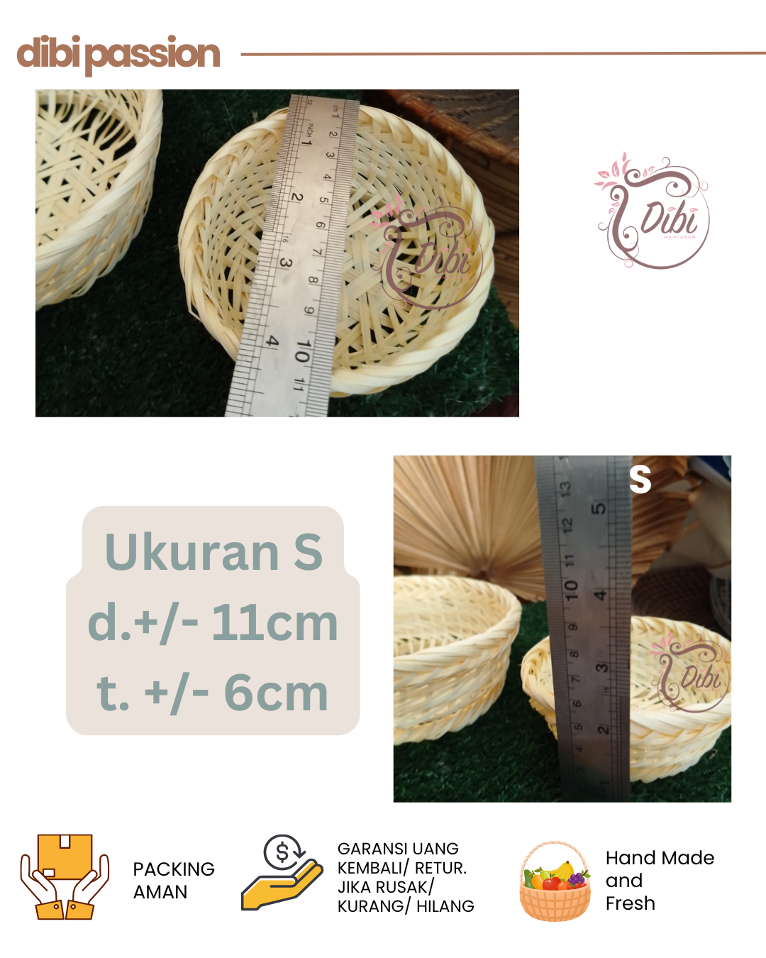 Keranjang Bulat Kecil – Anyam Bambu, Murah & Serbaguna