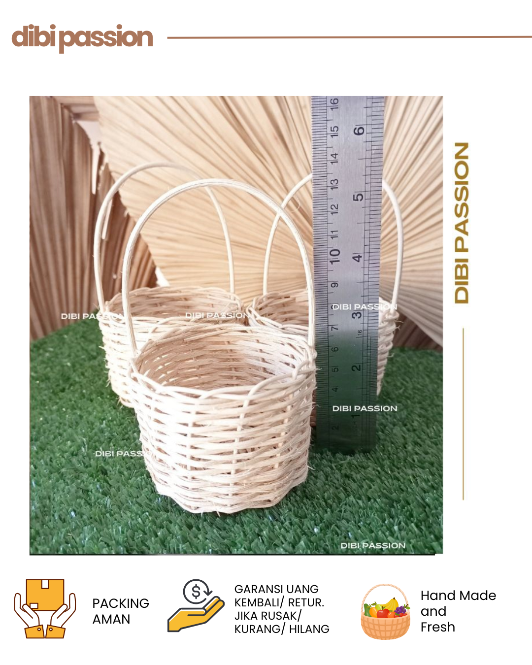 Keranjang Rotan Mini Tangkai – Diameter 6 cm Keranjang Anyam Serbaguna