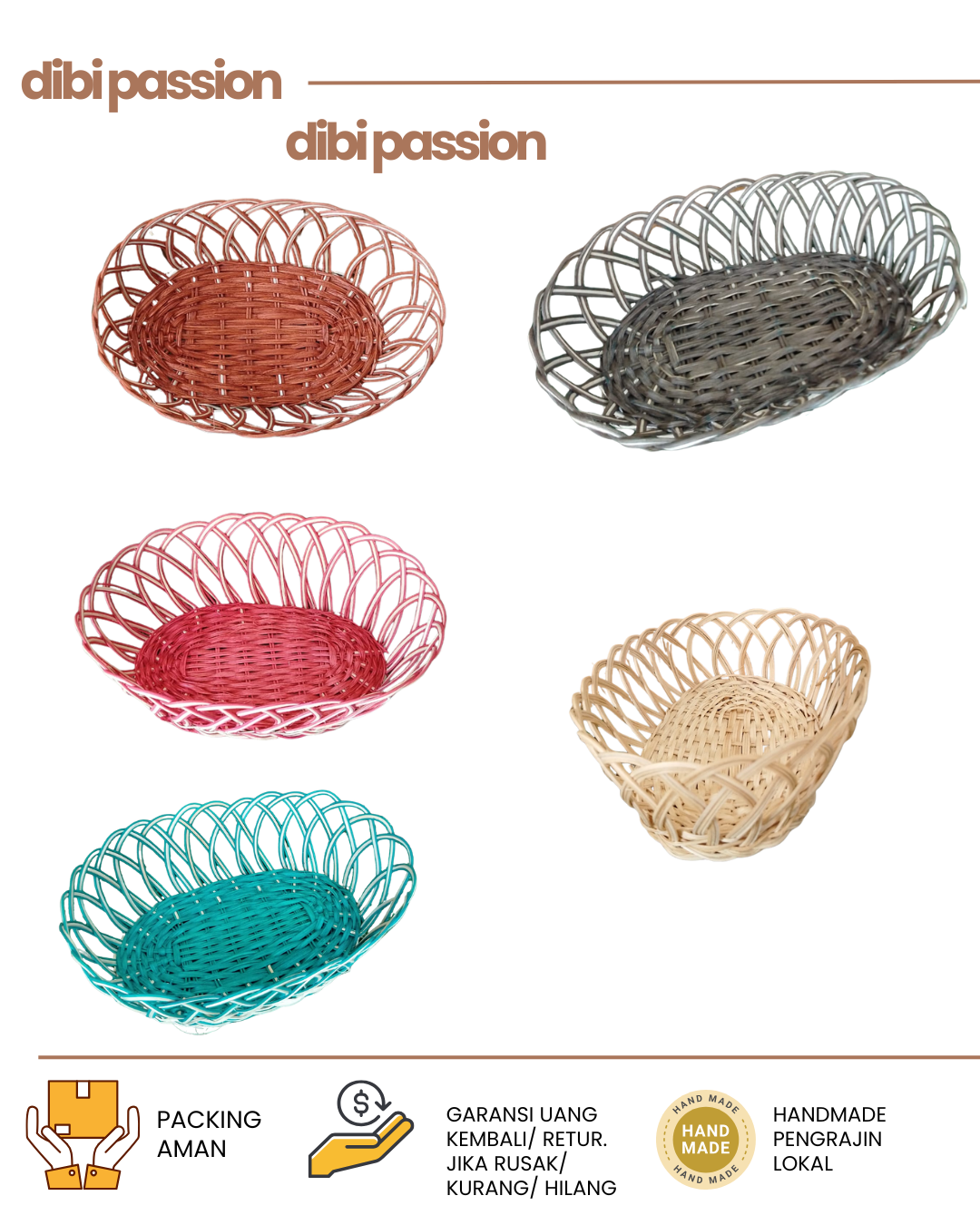 Keranjang Rotan Kiring Oval – Ukuran M (26×13×8 cm) Wadah Buah & Hampers