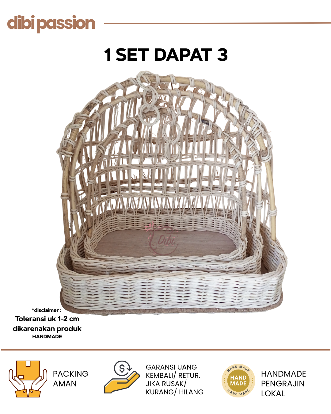 Set 3 Keranjang Ayunan Kotak Rotan – Parcel Buah, Hampers, Hantaran Pernikahan