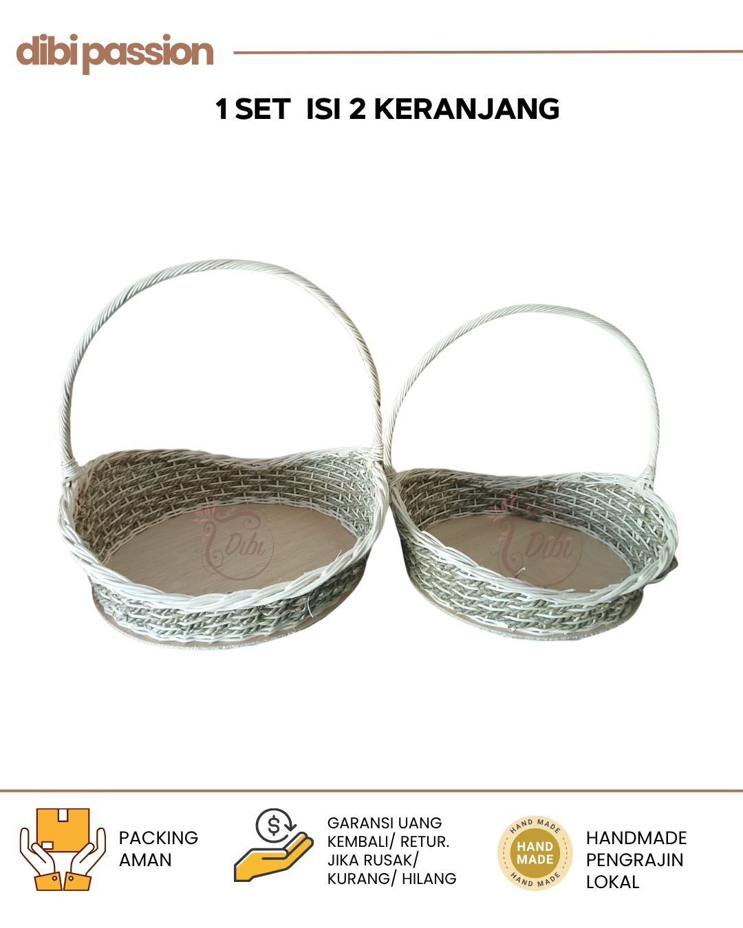 Keranjang Rotan Perahu Set Isi 2 – Handmade untuk Hampers & Hantaran