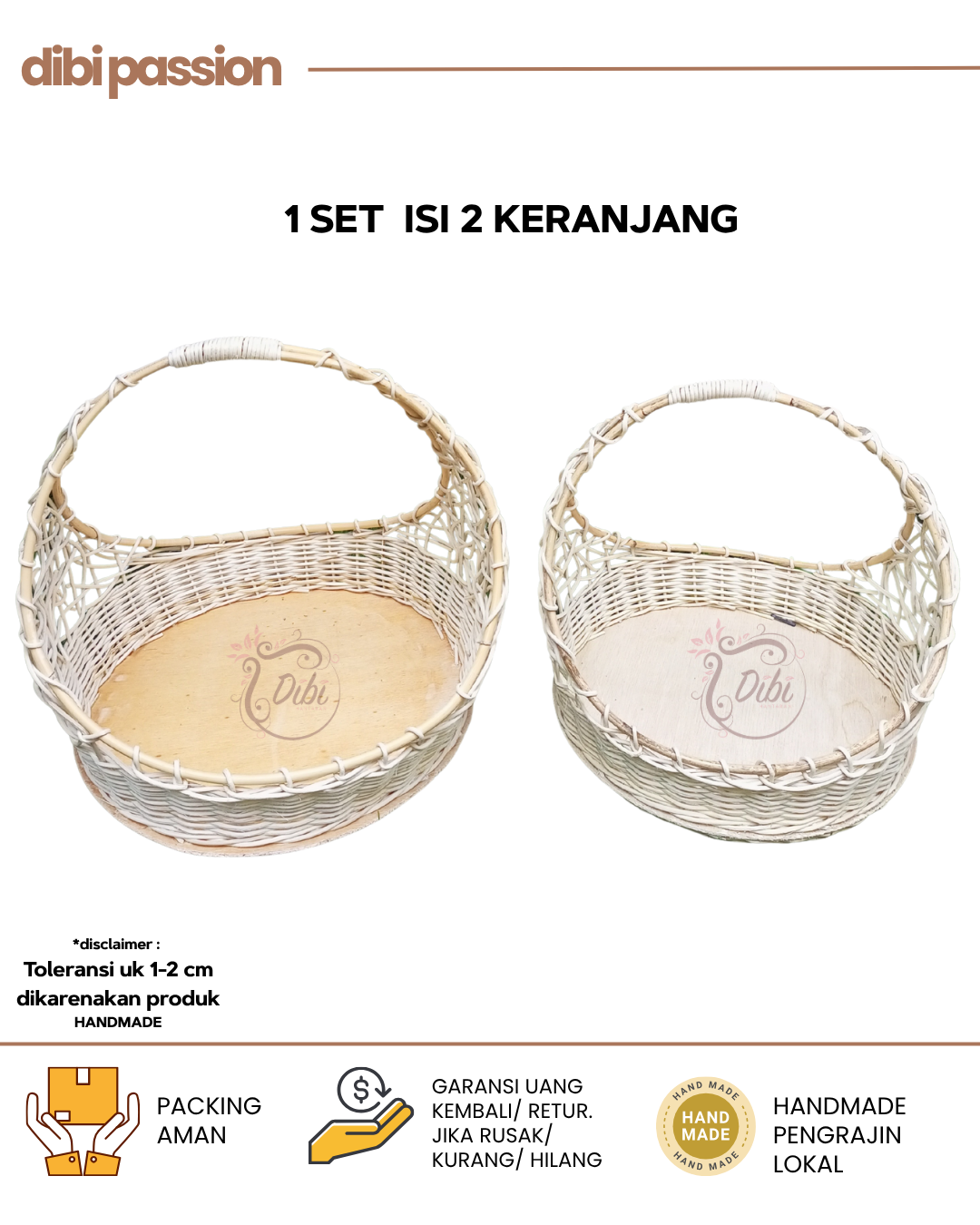 Keranjang Rotan Cincin Set 2 Hantaran Lamaran & Parcel Cincin Jinjing Bulat Natural