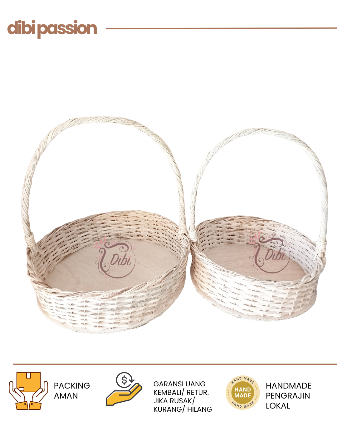 Keranjang Rotan Bulat Tangkai Set Isi 2 Parcel Buah & Hampers Rustic