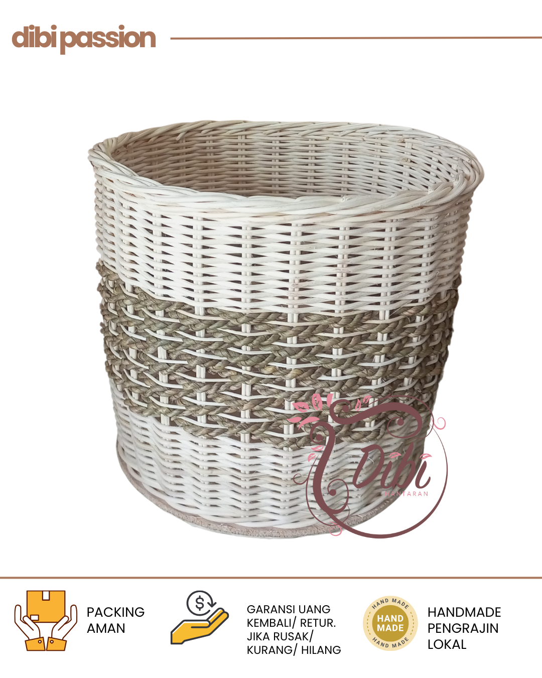 Keranjang Rotan Bulat Model Pot D20 Tinggi 20 cm Handmade Rustic Natural