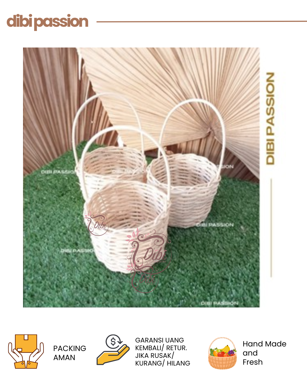 Keranjang Rotan Mini Tangkai – Diameter 6 cm Keranjang Anyam Serbaguna