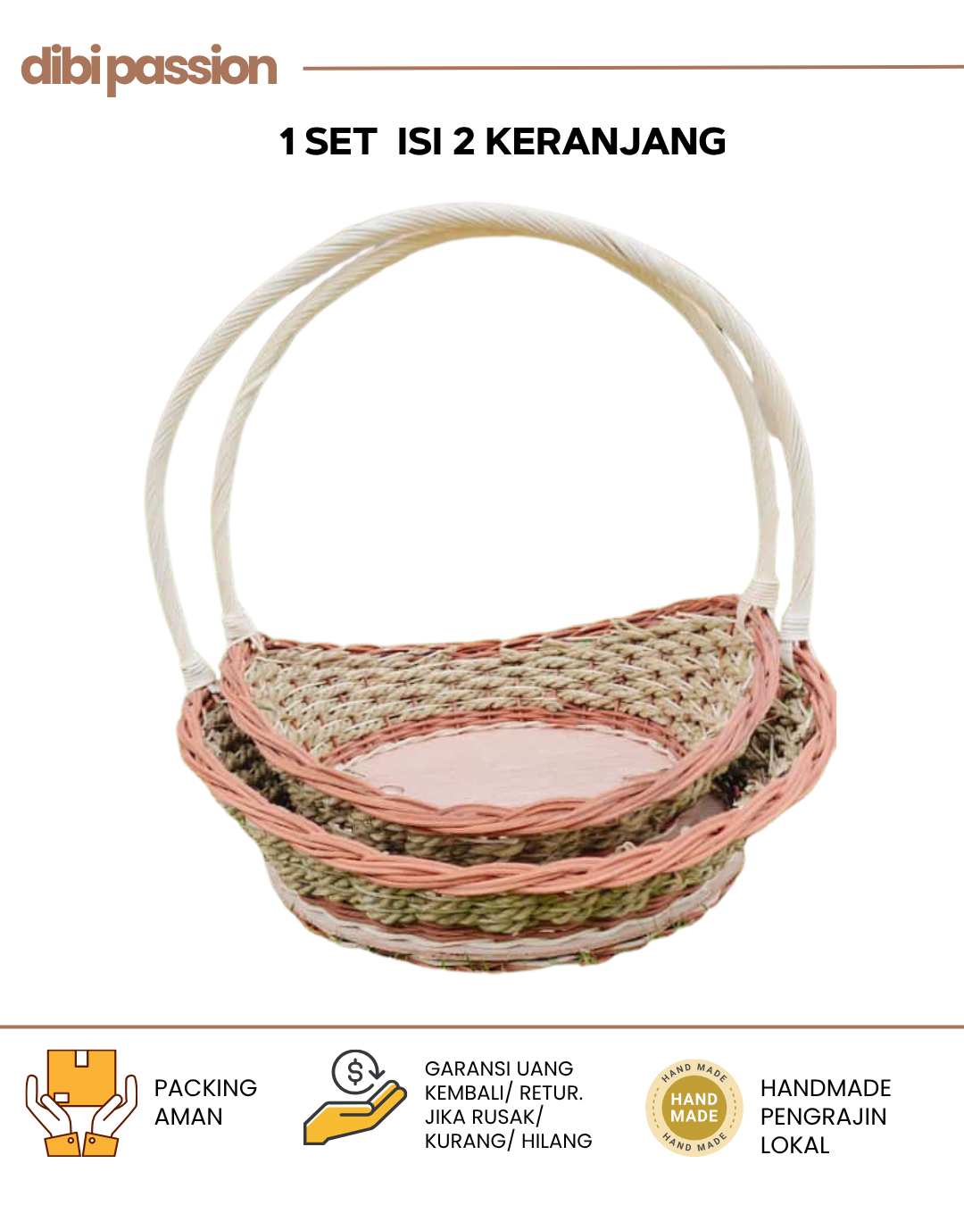 Keranjang Rotan Perahu Set Isi 2 – Handmade untuk Hampers & Hantaran