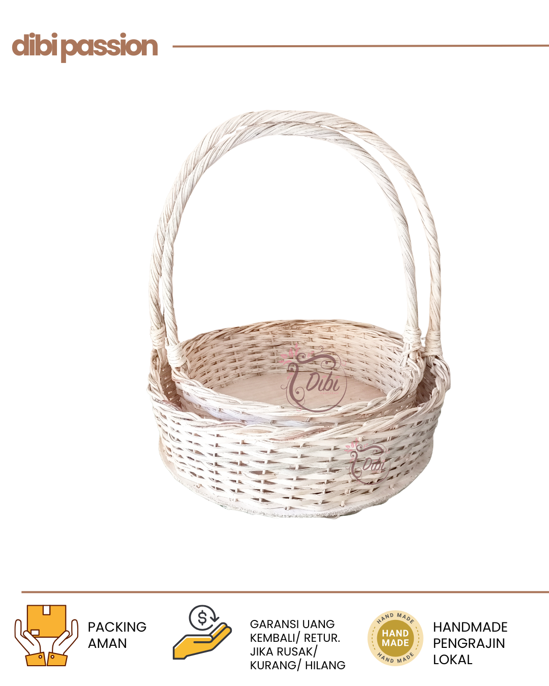 Keranjang Rotan Bulat Tangkai Set Isi 2 Parcel Buah & Hampers Rustic