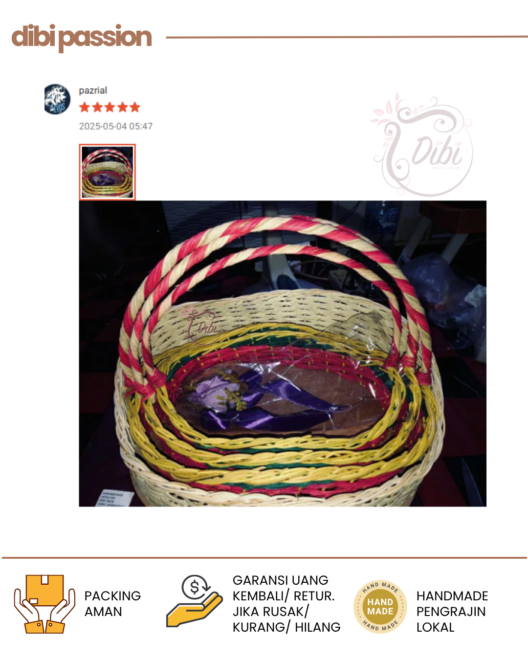 Keranjang Rotan Set Isi 3 – Model Ombak Warna-Warni Handmade